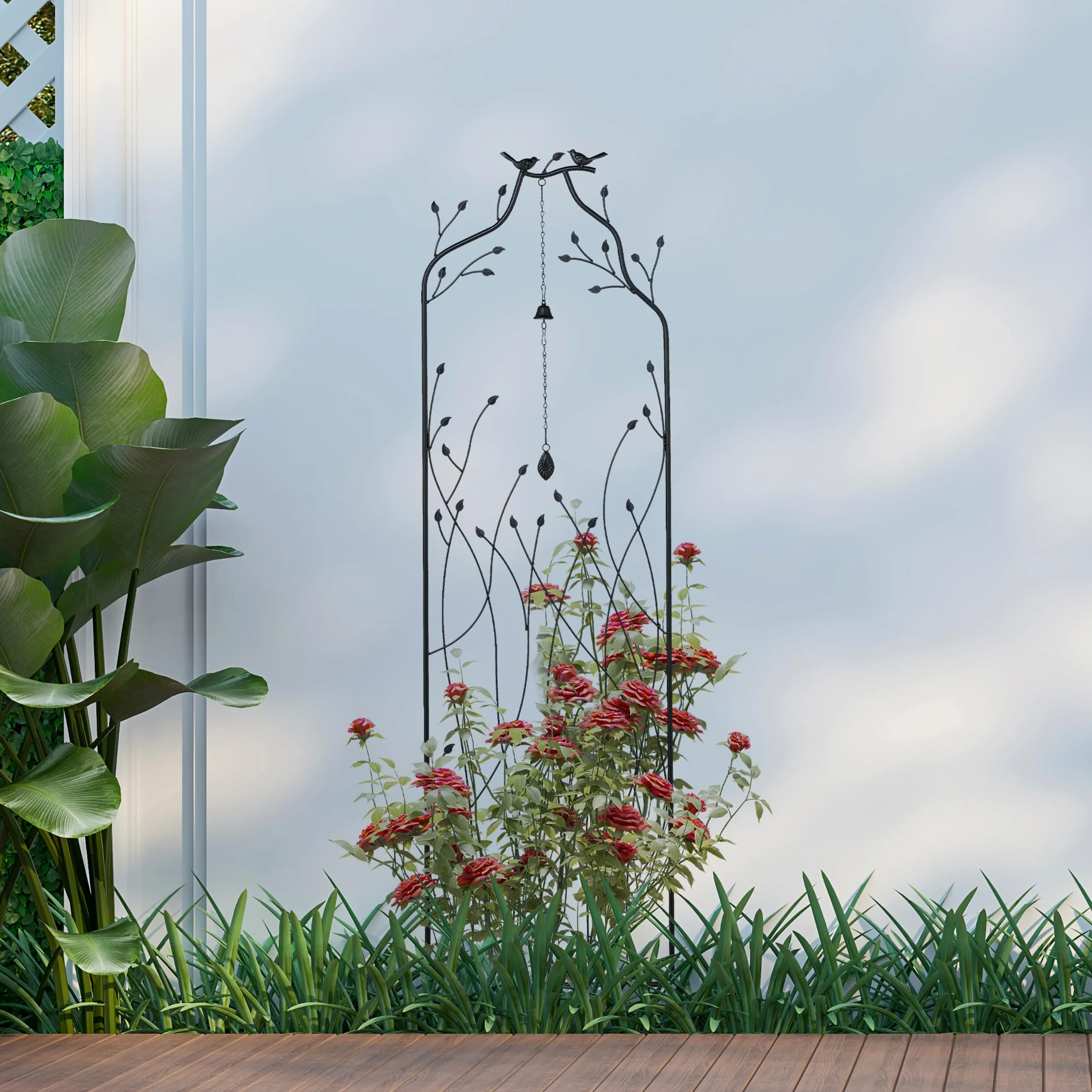 Relaxdays Tuteur à Plantes, Lot de 2, Treillis en métal (Acier), avec Petite Cloche, H x L : 170 x 45 cm, Noir