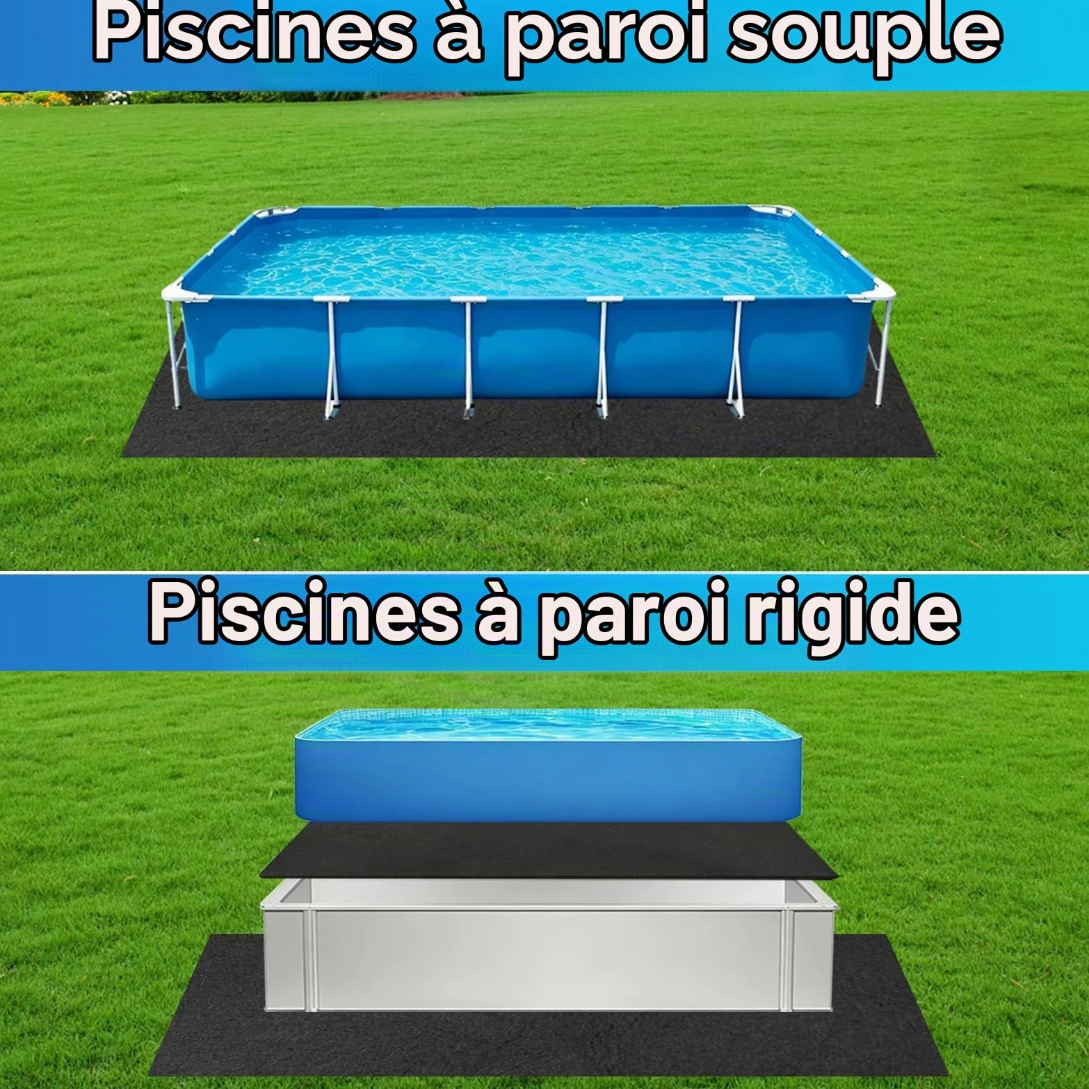 Tapis de Sol Piscine 400 cm x 300 cm Tapis sous Piscines Hors Sol Carré 200g/M ², Antidérapant, Pliable Tapis de Protection pour Piscine Whirlpool Gonflable