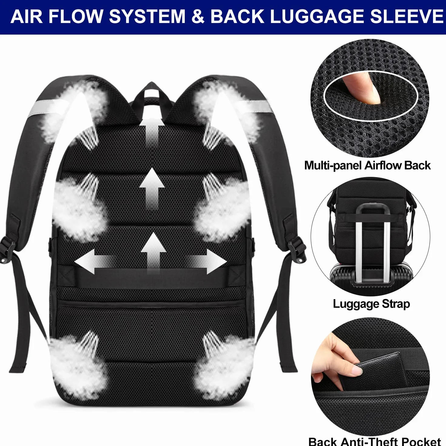 Sac à Dos Ordinateur Portable 17.3 Pouces 50L Antivol Imperméable USB Voyage Homme Femme Noir