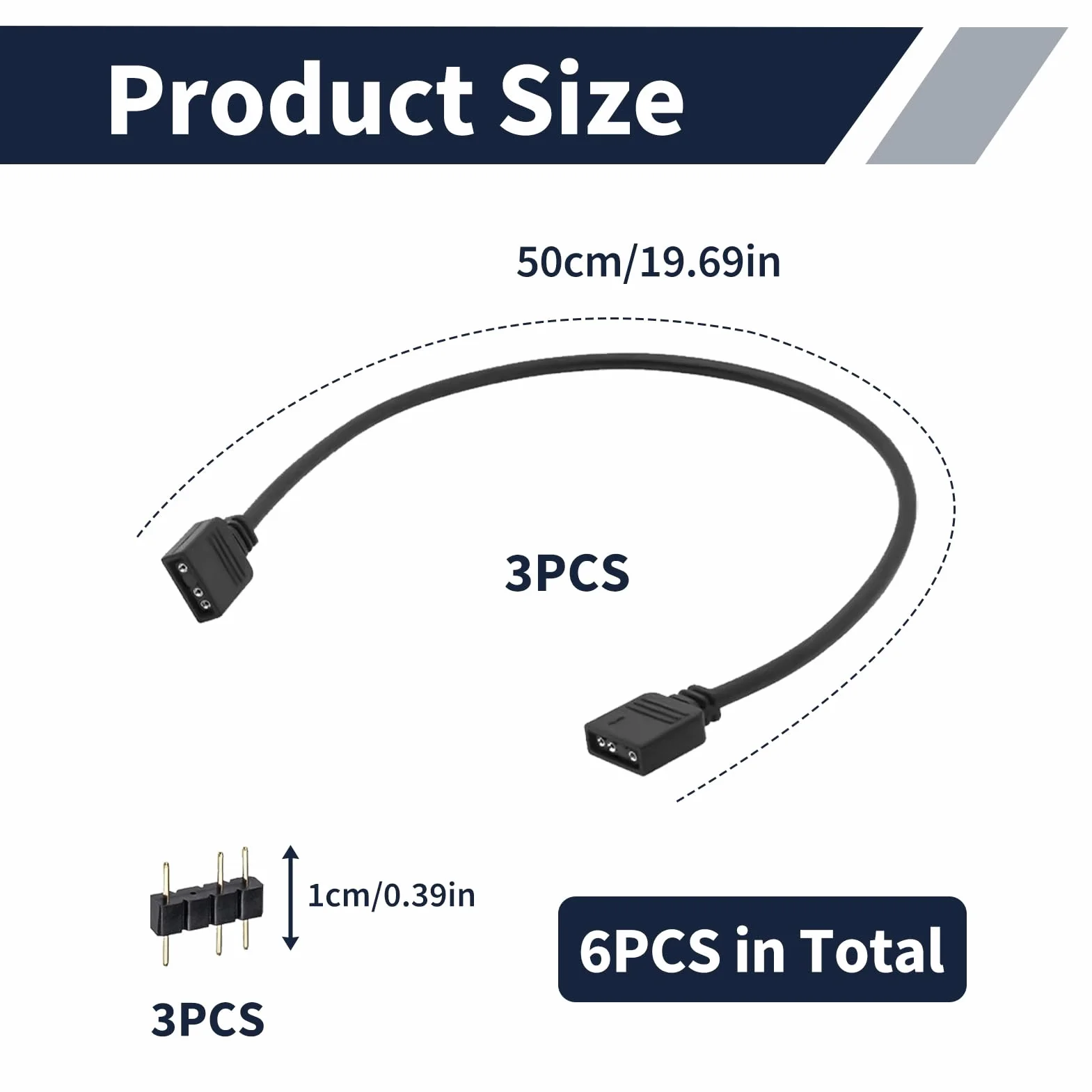 Câble Extension ARGB 5V 3 Broches 50 cm, Rallonge RGB 3 Pins, Hub Adaptateur Splitter pour Ventilateurs PC LED Adressables