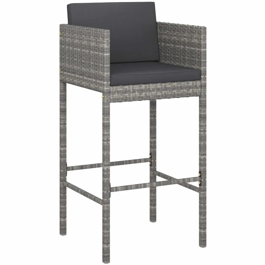 Ensemble de Bar de Jardin 5 pièces avec Coussins, Table et Chaises de Patio en Résine Tressée Gris