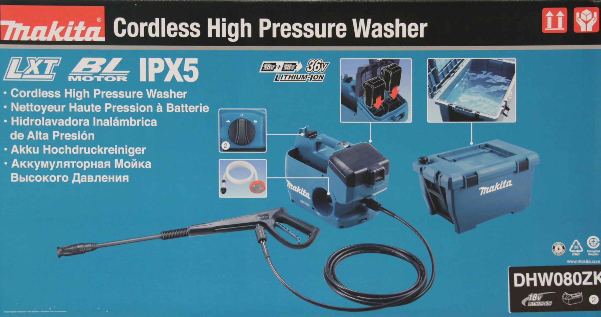 Nettoyeur haute pression sans fil 36V LXT 80 bar (Produit seul) - MAKITA DHW080ZK