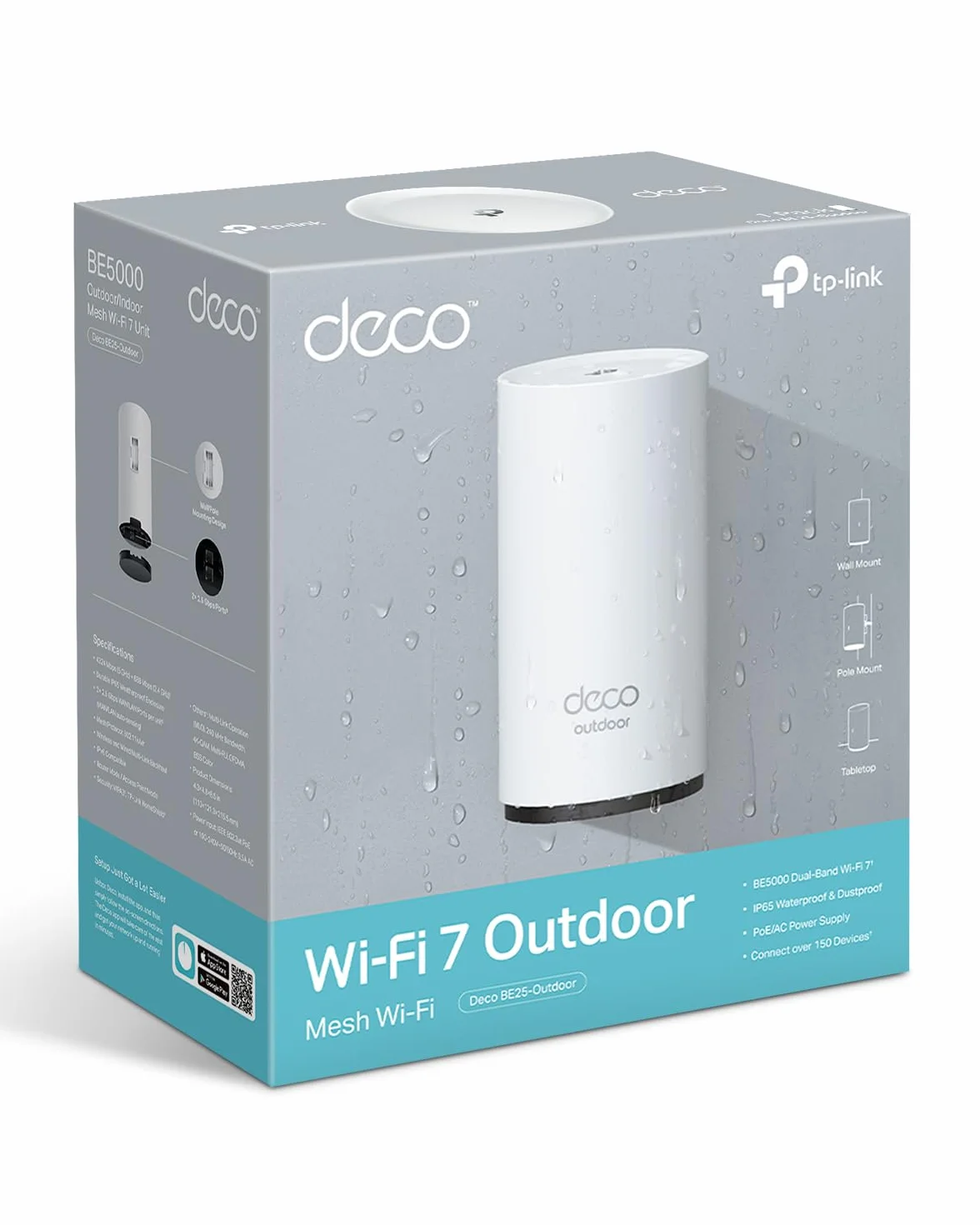 TP-Link Deco BE25-Outdoor Routeur WiFi 7 Mesh BE3600, Répéteur Extérieur/Intérieur, Double Bande, 2×2,5G, IP65, PoE/AC
