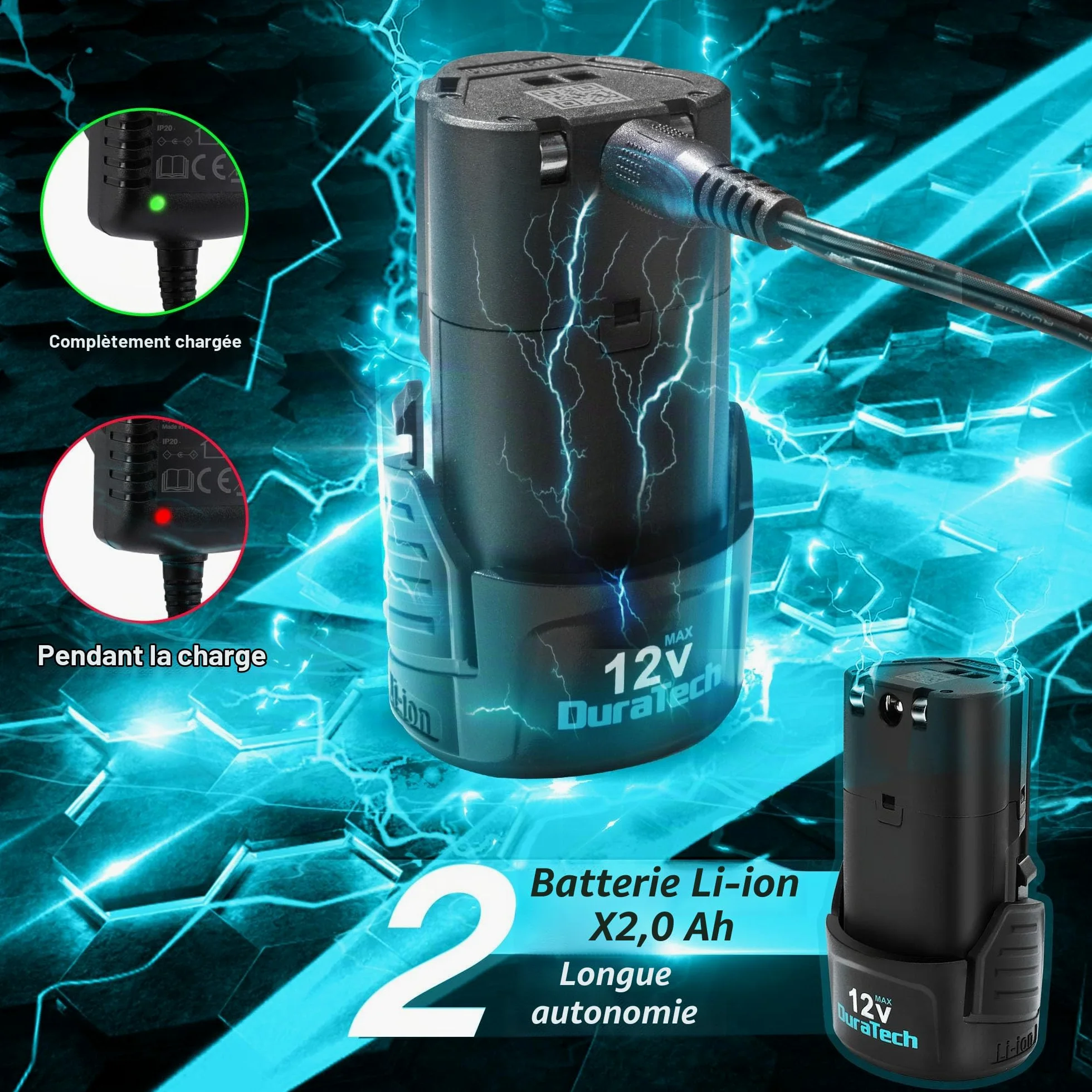 DURATECH Mini Tronçonneuse Sans Fil 12V, Scie Électrique 5 Pouces | 2 Batteries et 2 Chaînes, Idéale pour la Coupe du Bois et l'Élagage de Jardin