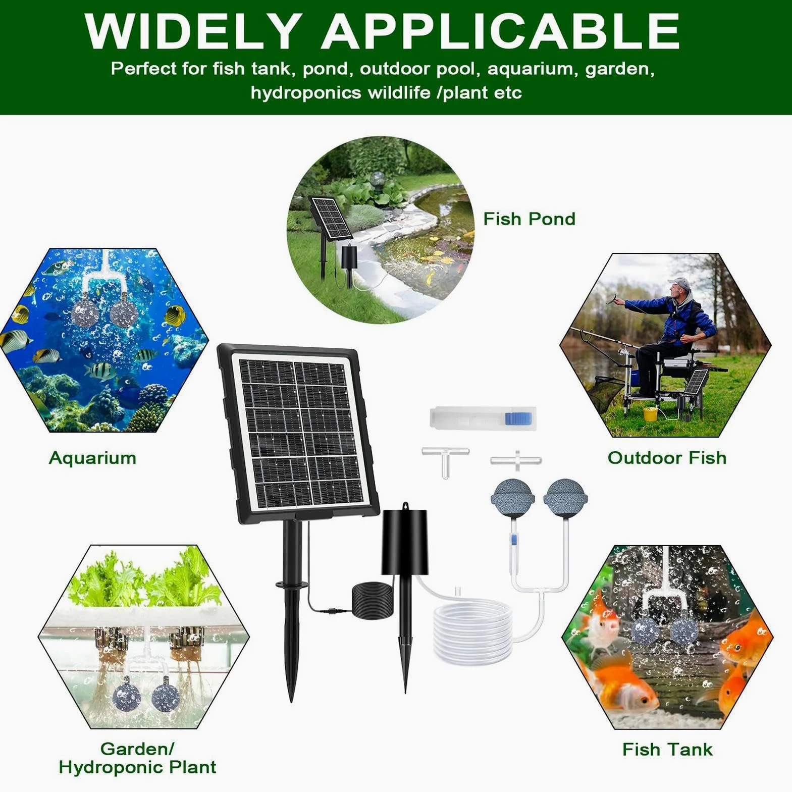 Pompe À Air Solaire pour Bassin À Poissons Pompe À Air pour Aquarium | 3 Modes De Fonctionnement, Aérateur Silencieux Étanche Avec Tuyau Et Pierre À Bulles Pour Bassin De Jardin, Hydroponie