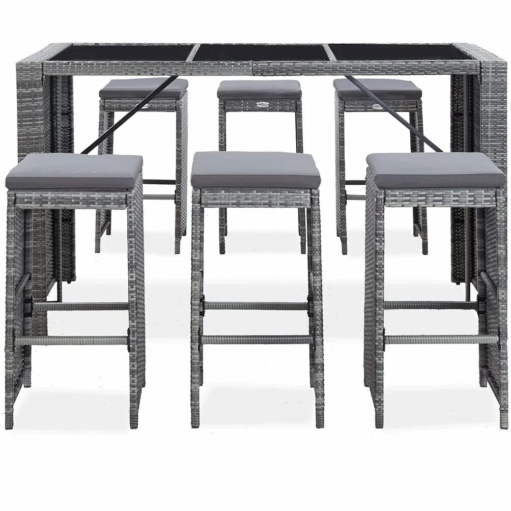 Toshilian Salon de Jardin 7 pièces Résine Tressée Gris Ensemble de Bar