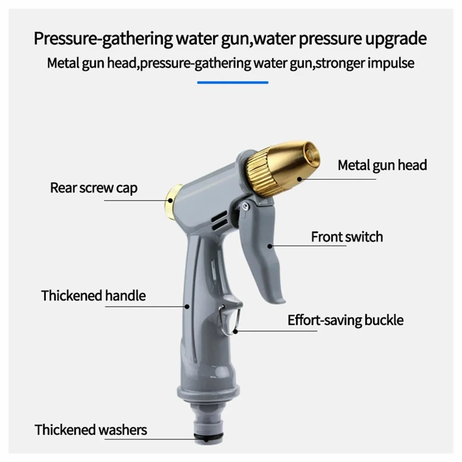 Pistolet d'arrosage avec embout multi-jets, Buse de tuyau d'eau for arroseur jardin lavage voiture, métal + plastique, mise à niveau pression