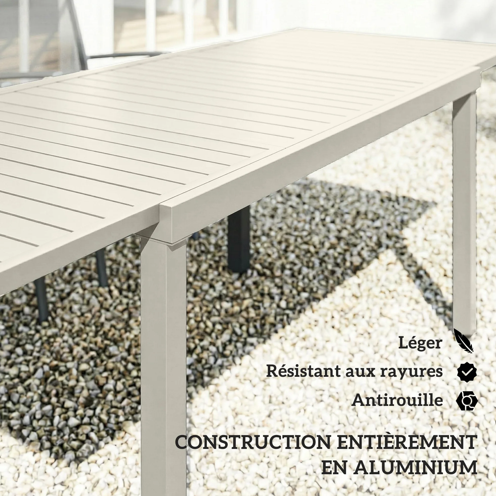 Outsunny Table de Jardin Extensible 150-225 cm Aluminium Anti-Rouille Blanc