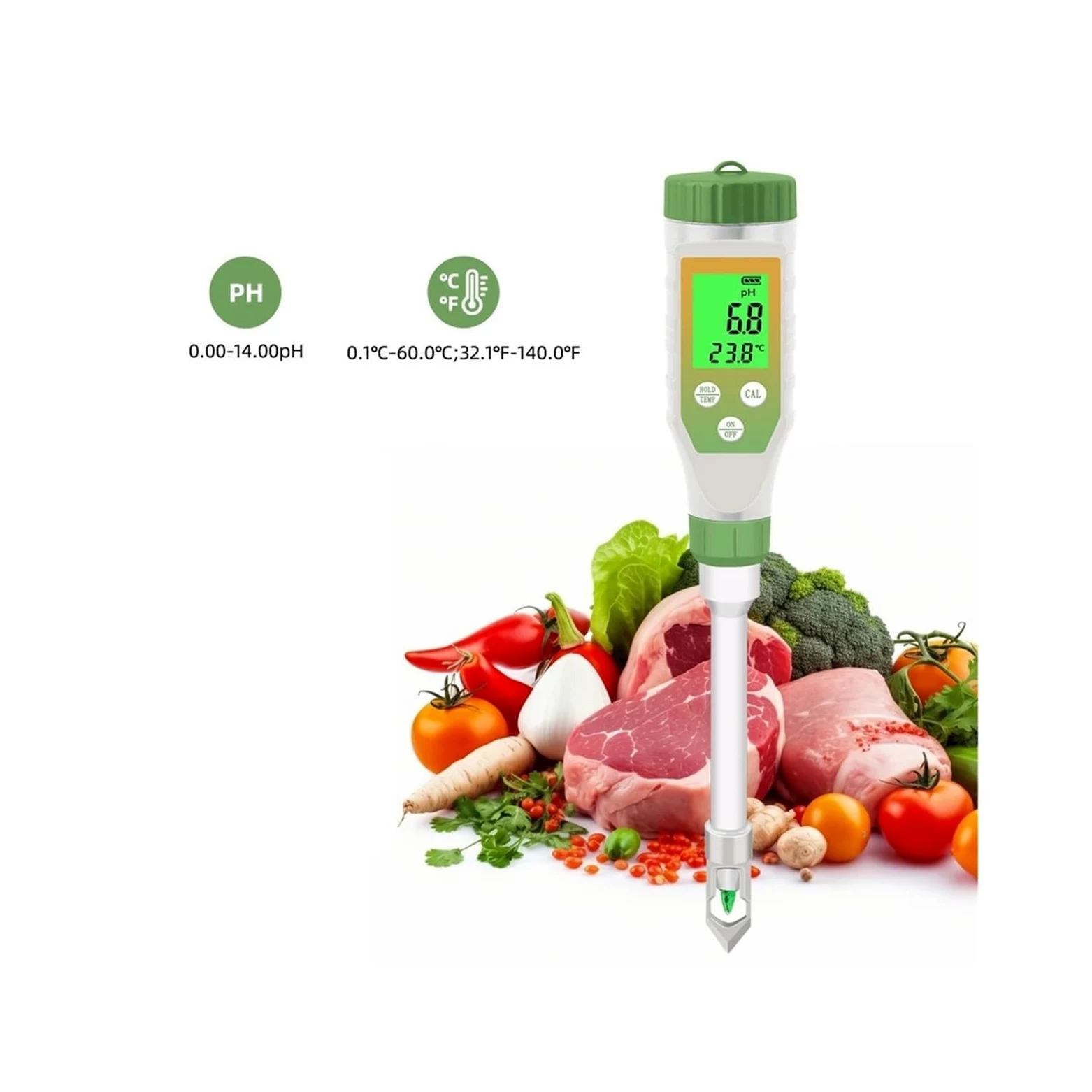 Testeur de pH Bluetooth for sols, Aliments, liquides, kit d'étalonnage température Haute précision for Culture hydroponique, Brassage Viande Jardinage, Agriculture