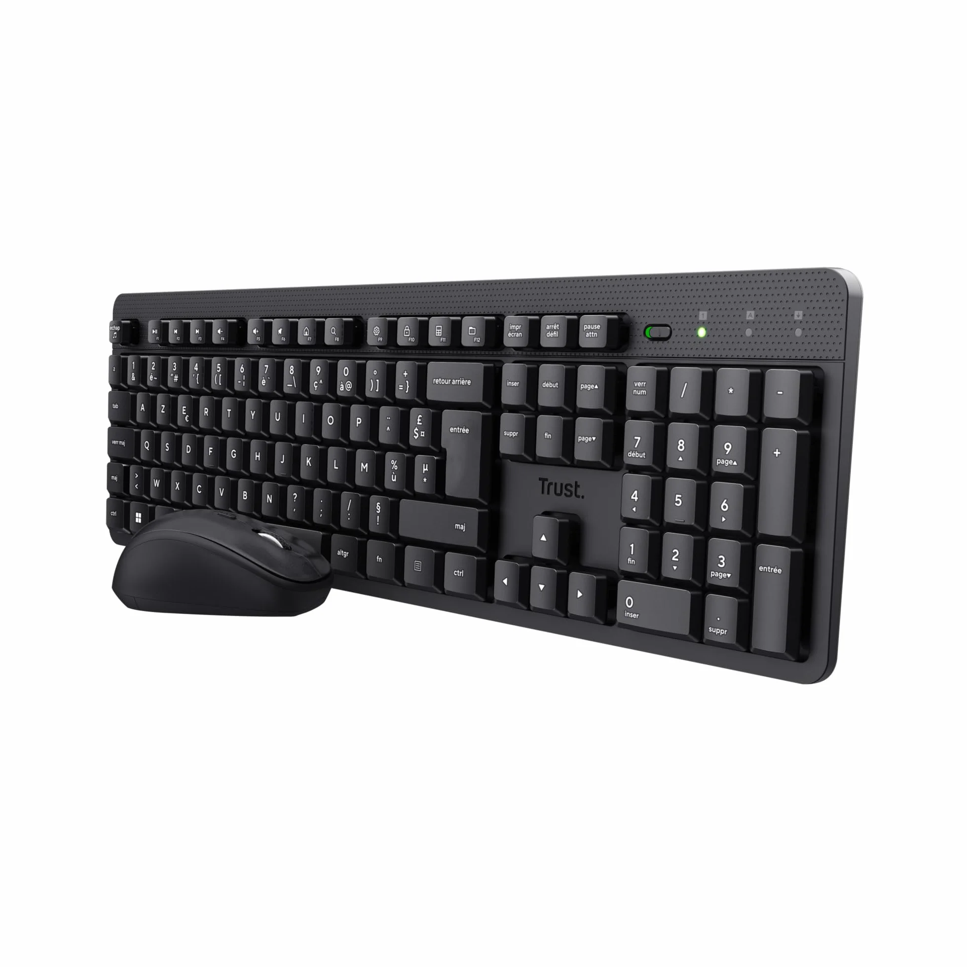 Trust Ymo II Pack Clavier et Souris sans Fil AZERTY Français Silencieux, Résistant aux Éclaboussures, Récepteur USB Unique, Noir