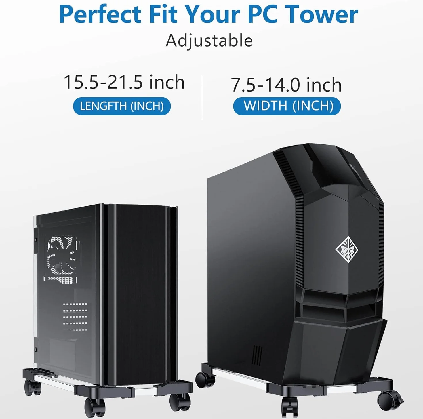 Support PC Fixe Réglable Stand avec 4 Roues Roulettes, 2 Roues Verrouillables Noir