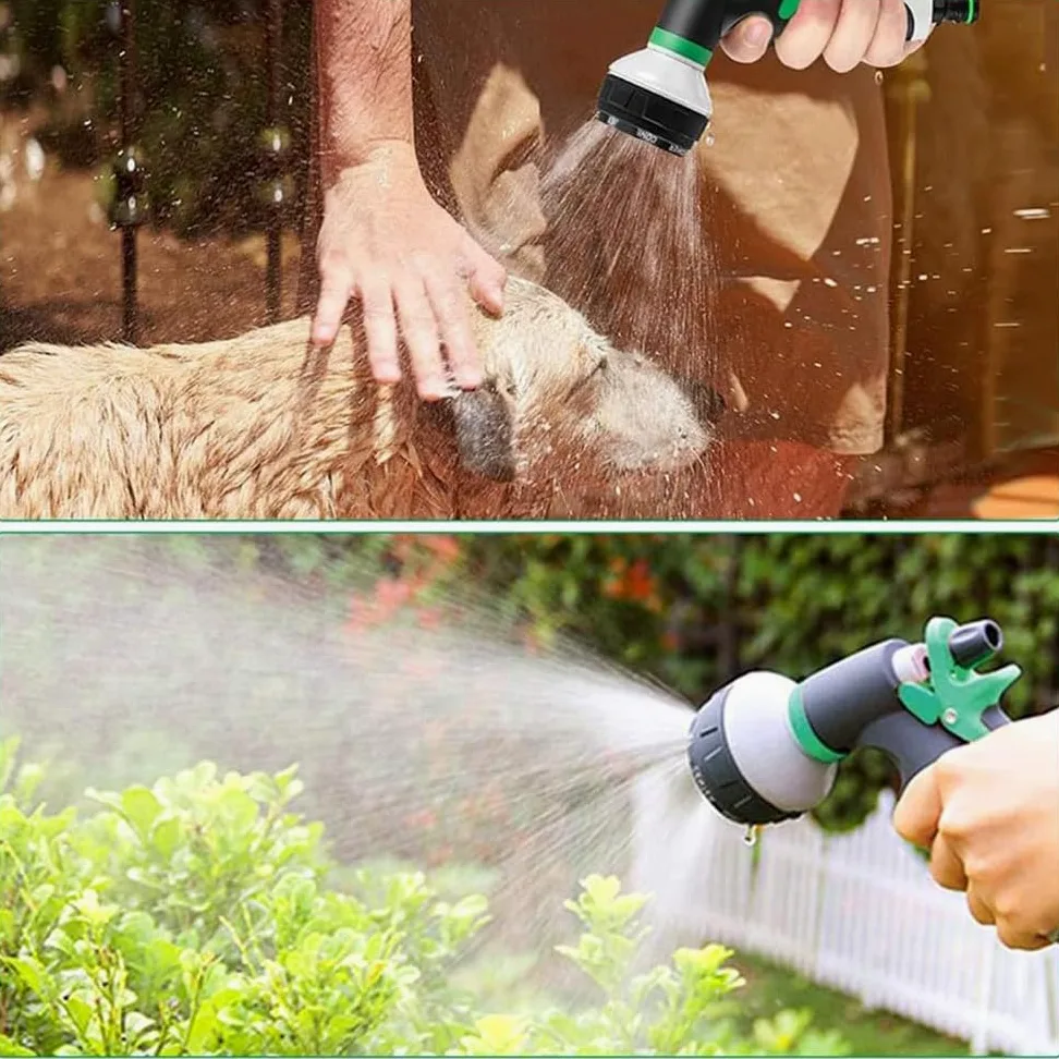 Tuyau d'arrosage extensible avec tissu extra résistant, buse de pulvérisation, étanche et léger pour arroser et laver (vert, 60 m)