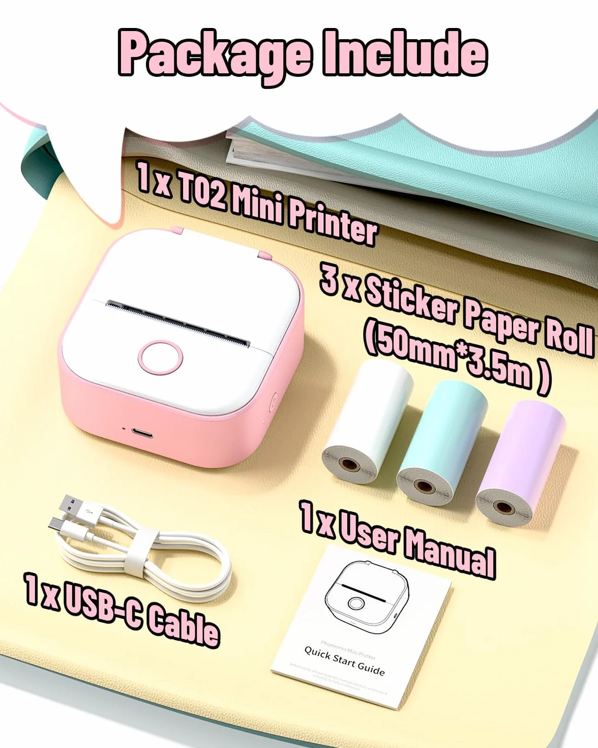 Phomemo T02 Mini Imprimante Portable Bluetooth Thermique pour iOS Android