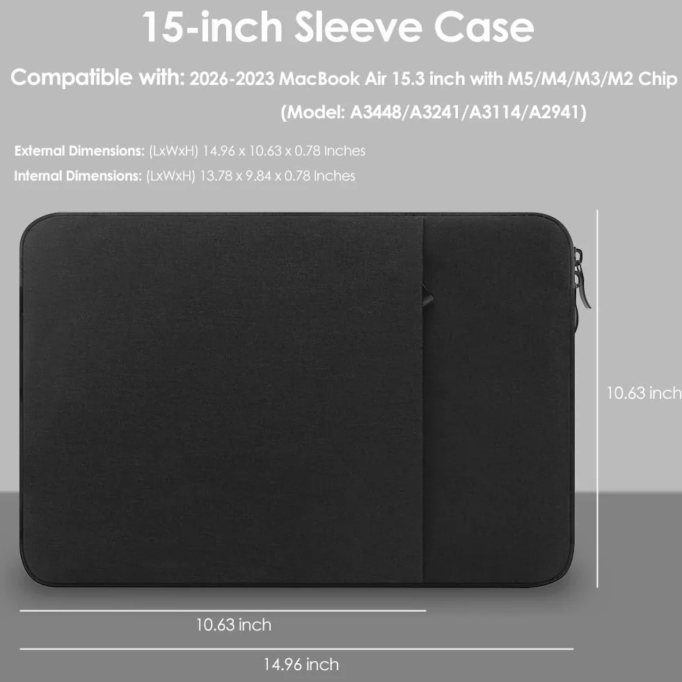 ProElife Housse 15 Pouces pour MacBook Air 15 Pouces M5 M4 M3 M2 (2026-2023) A3448/A3241/A3114/A2941, Sac résistant à l'eau, Transport et Voyage (Noir)