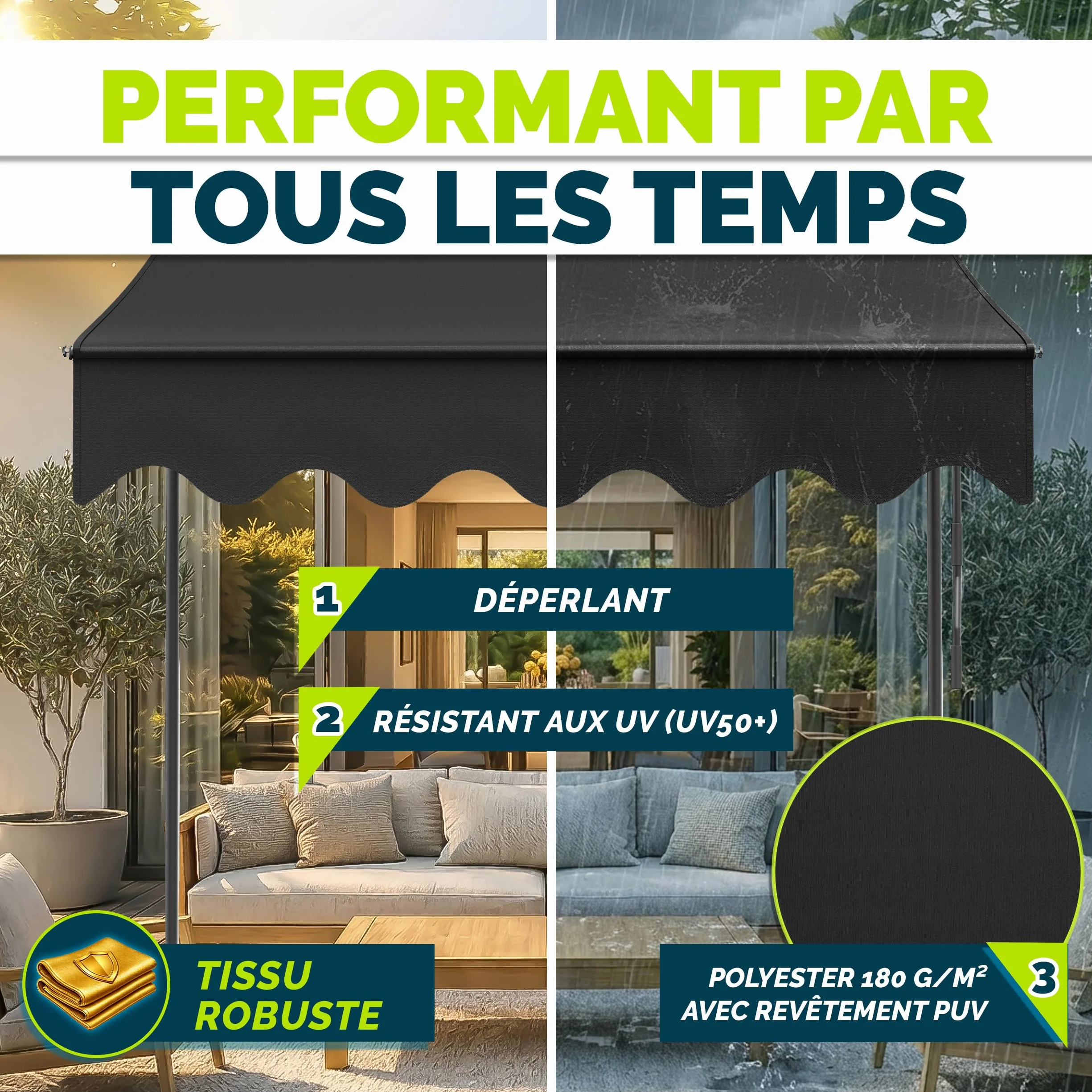 Markiza rétractable avec manivelle pour balcon terrasse sans percement auvent télescopique Anthracite 150cm