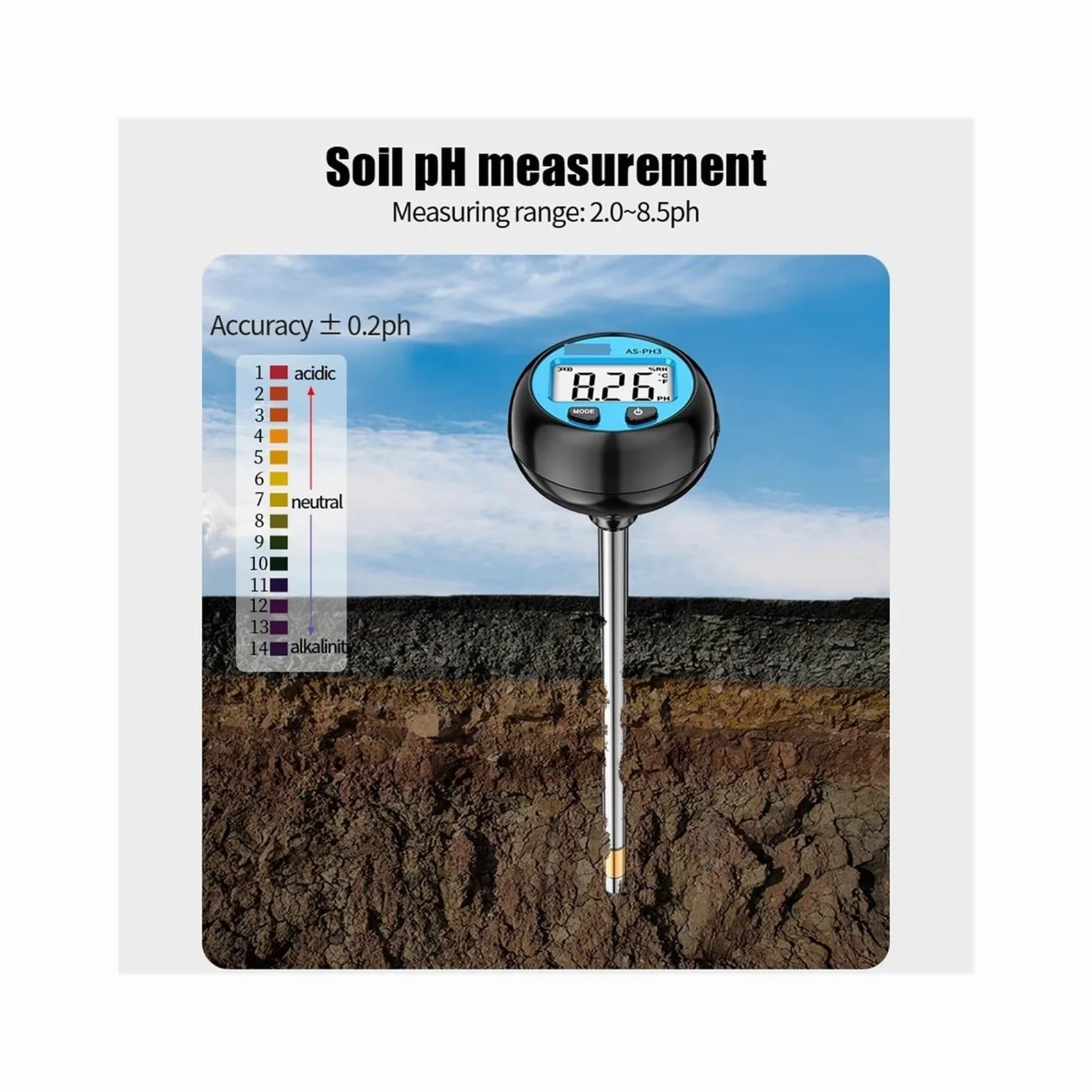 Ph-mètre numérique 3 en 1 for Sol, Moniteur de température et d'humidité, testeur d'activité du pH, Instruments Mesure for Le jardina Jardinage, Agriculture