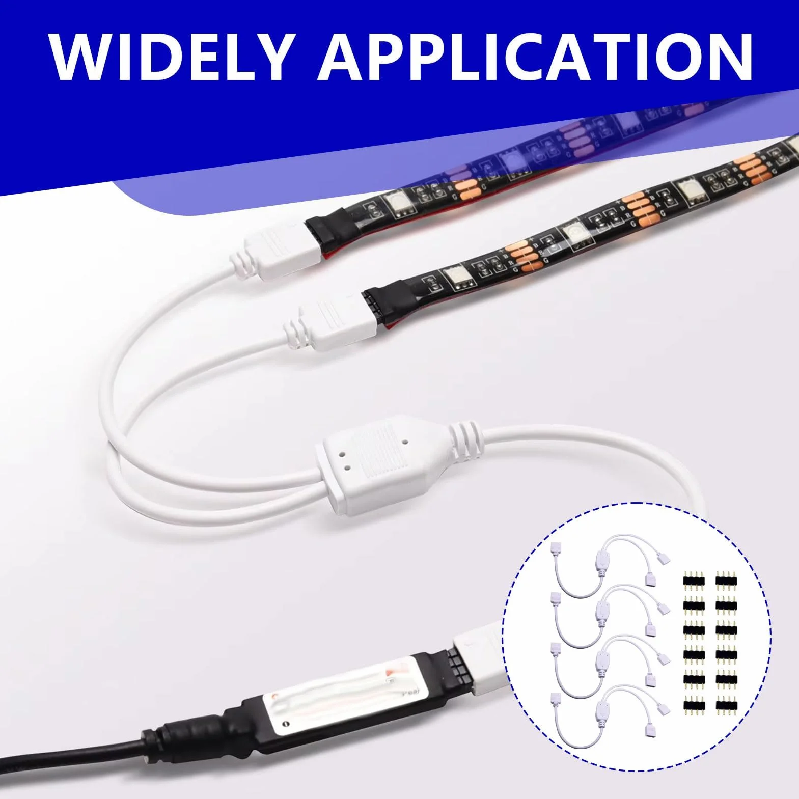 Câbles répartiteurs LED RVB 4 broches, connecteurs de bande lumineuse, répartiteur d'angle 4 broches, 30 cm Blanc