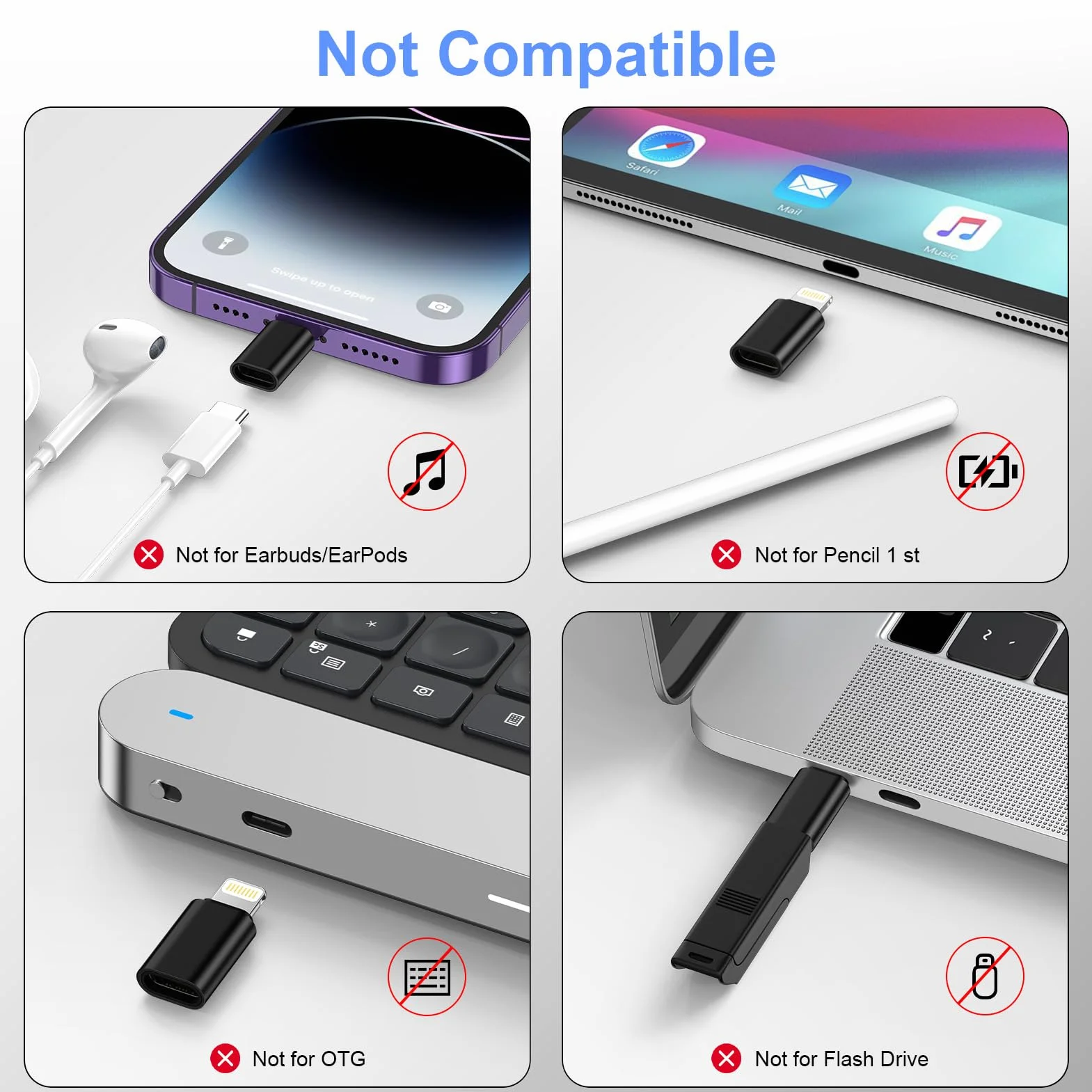 Adaptateur Lightning vers USB C Lot de 4, Charge Rapide et Transfert de Données pour iPhone 14 Pro Max 13 12 11, iPad AirPods