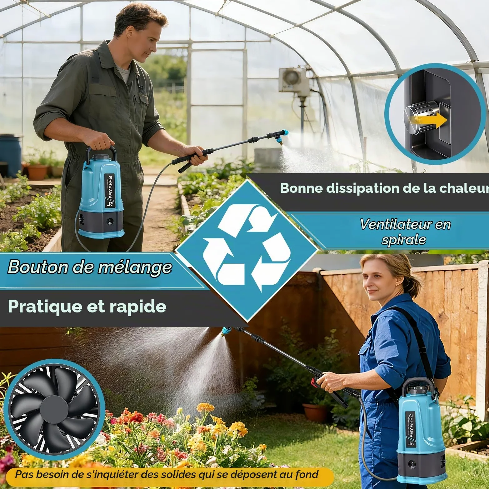 Pulverisateur Electrique 5L,45PSI Pulvérisateur à Batterie Compatible avec Makita 12V Batteries,Pulvérisateur de Jardin avec 5 Buses Reglables,Lance Télescopique,2.0 Ah Batterie,Chargeur
