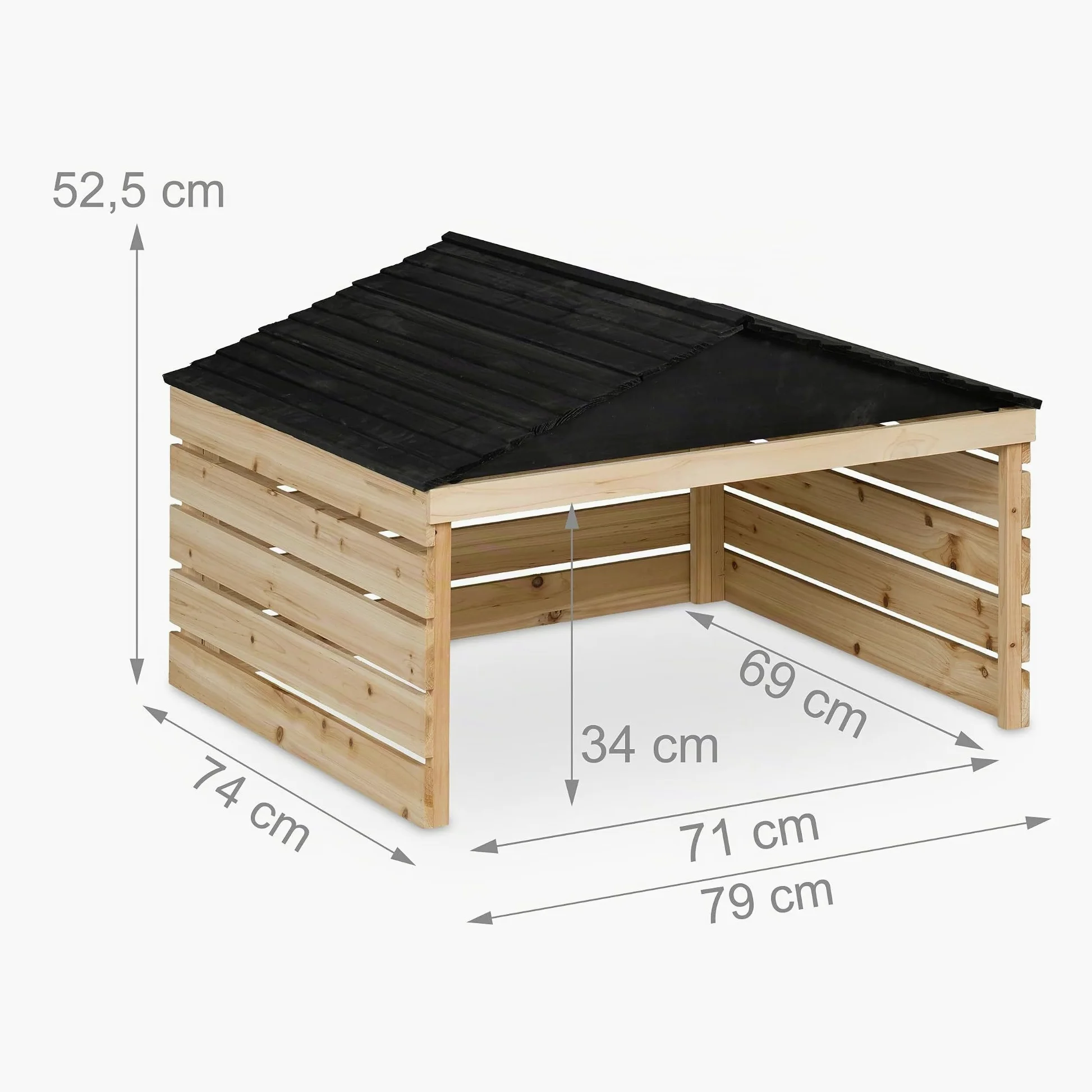 Relaxdays Garage pour Robot Tondeuse, en Bois de Sapin, H x L x P : env. 52,5 x 79 x 74 cm, Nature et Noir