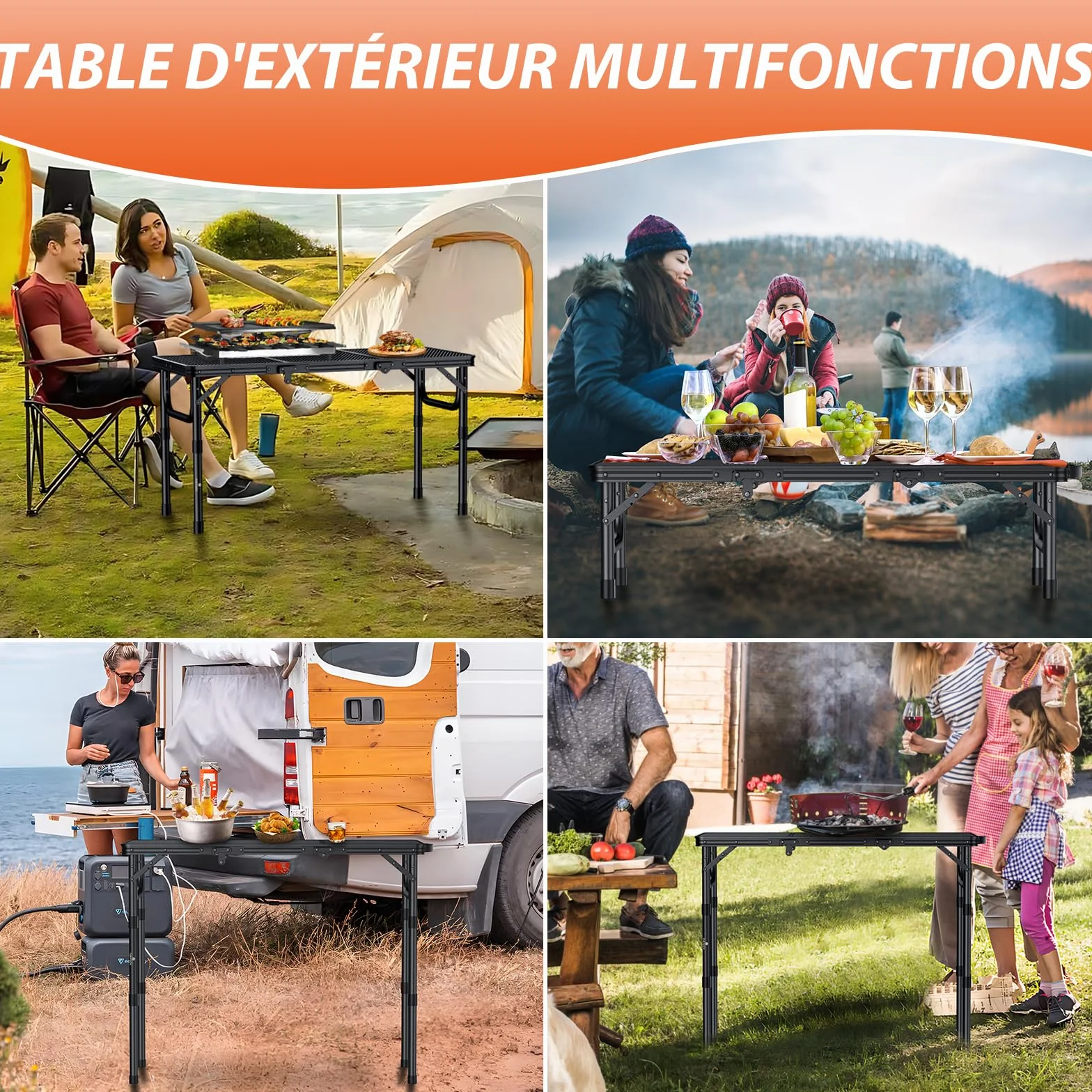 FUNYKICH Table Pliante d'Extérieur 87x40cm Aluminium Léger Capacité 30kg Noir