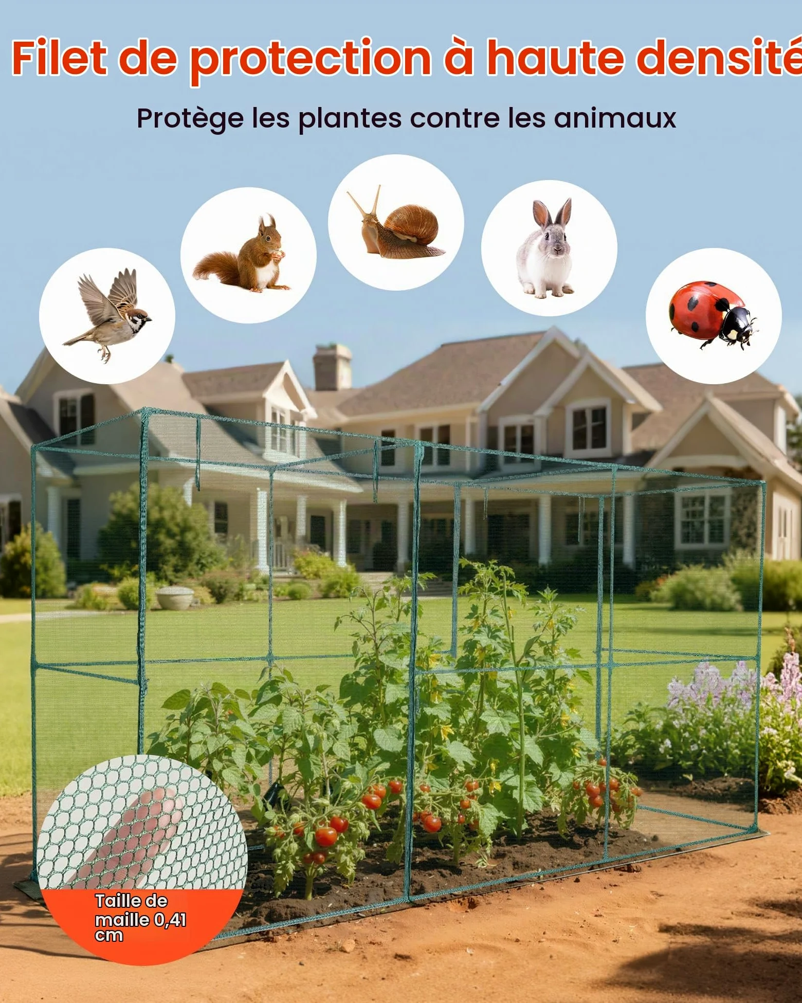 VEVOR Cage à Culture Jardin 3,56x1,2x1,94 m Cage à Plantes avec Porte Zippée pour Tomates, Filet Anti Oiseaux Résistante au Vent Filet de Protection de Plantes Couverture de Potager Surélevé Extérieur
