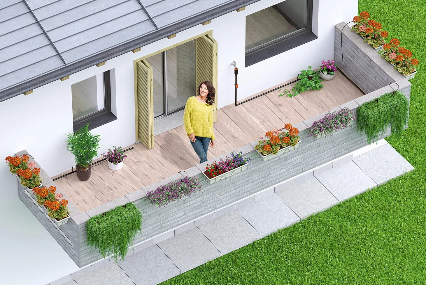 Claber Kit Terrasse pour installation d’irrigation goutte à goutte jusqu’à 50 plantes