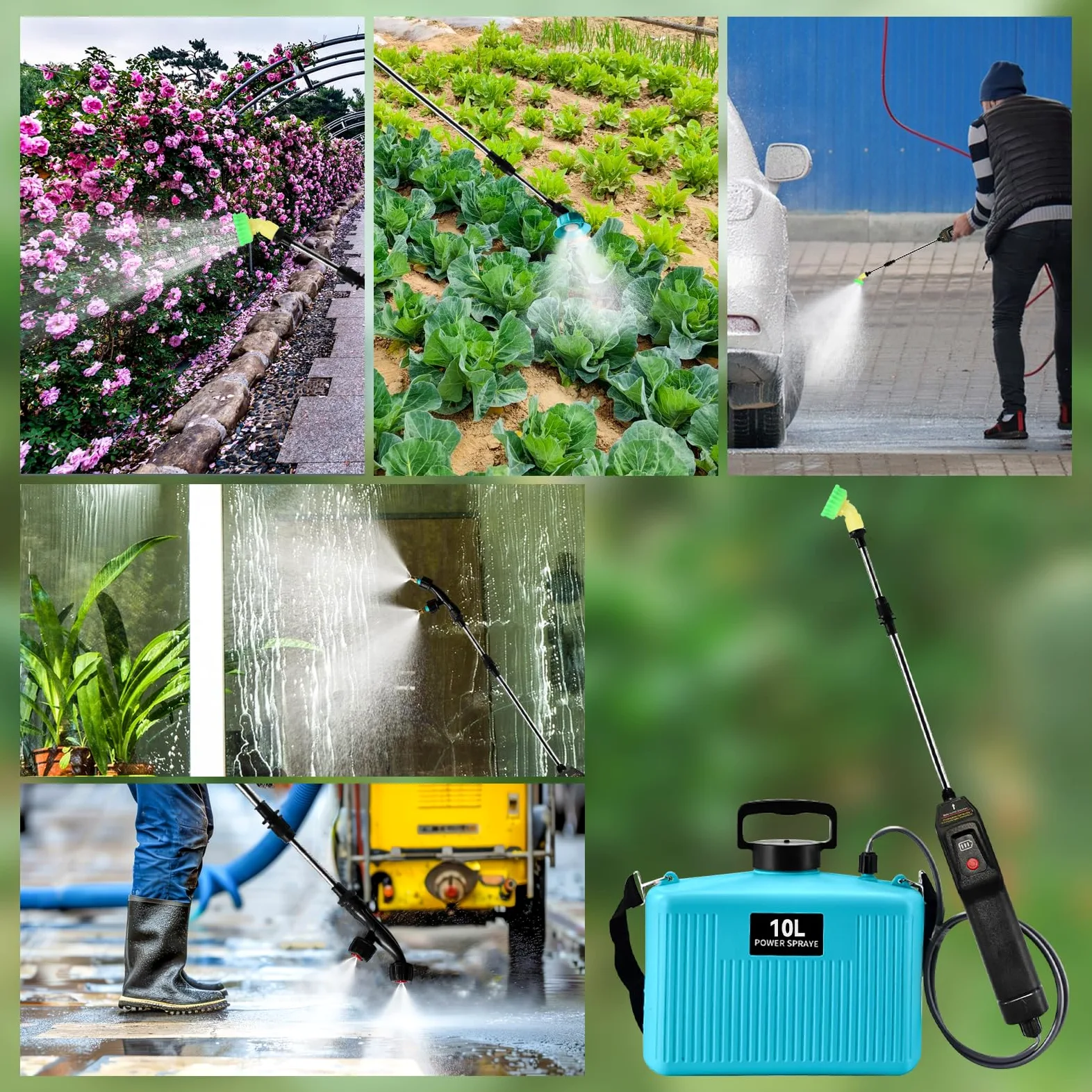 Pulvérisateur de jardin électrique à piles 10 L avec poignée rechargeable USB 4000 mAh avec 4 buses
