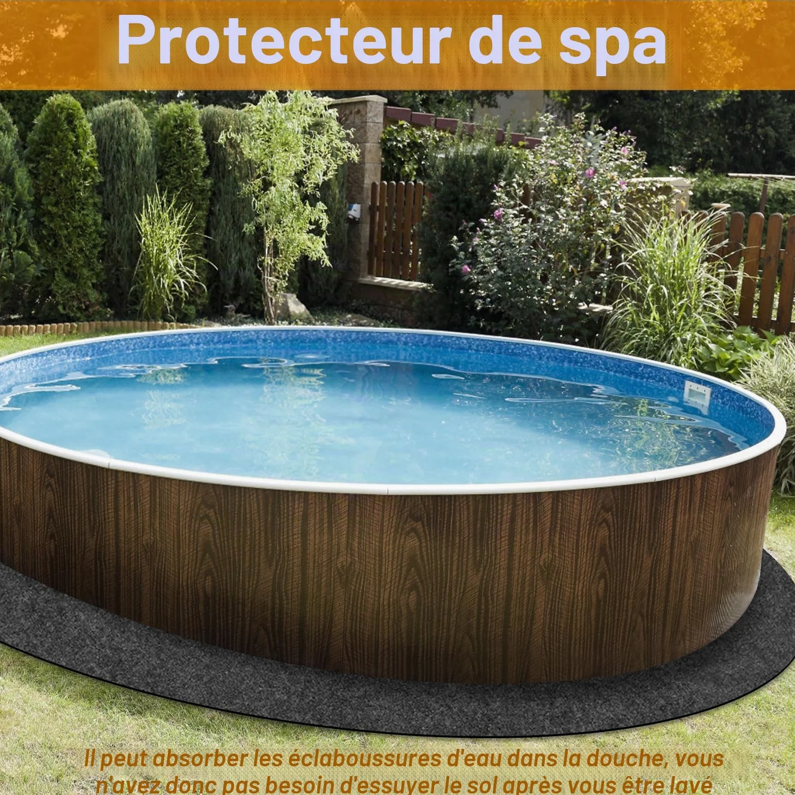 Tapis Rond pour - 200 cm - Tapis de Bain à remous - pour l'extérieur et l'intérieur - Imperméable et antidérapant - Tapis de Protection du Sol pour Piscine