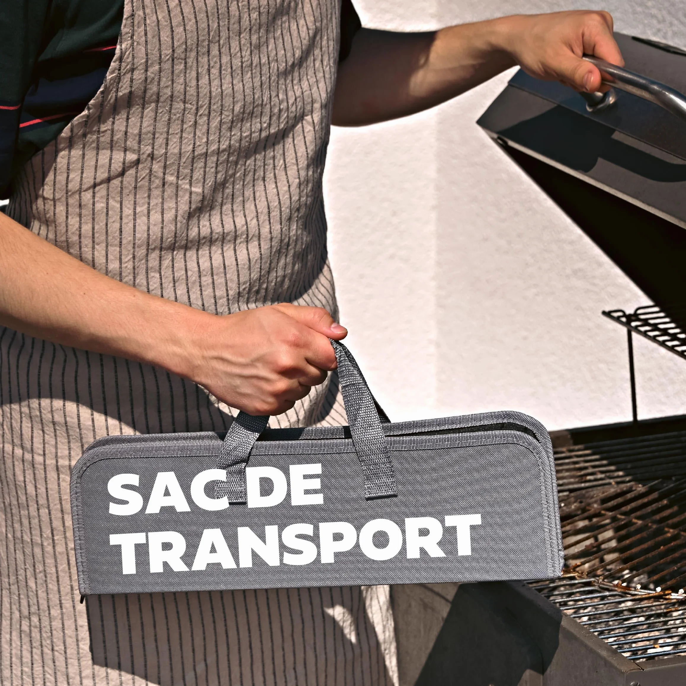 Kit Barbecue Ustensiles 4 Pièces Acier Inoxydable et Bois avec Sac de Transport - Coffret Cadeau BBQ Gaz