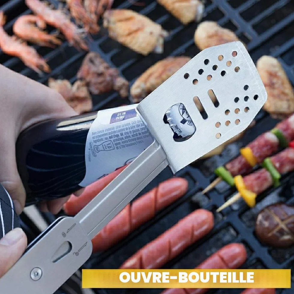 ROXON 4 in 1 Mini BBQ Barbecue Combo Tool Set with Spatula, Fork, Tongs, Bottle Opener for Hiking Camping