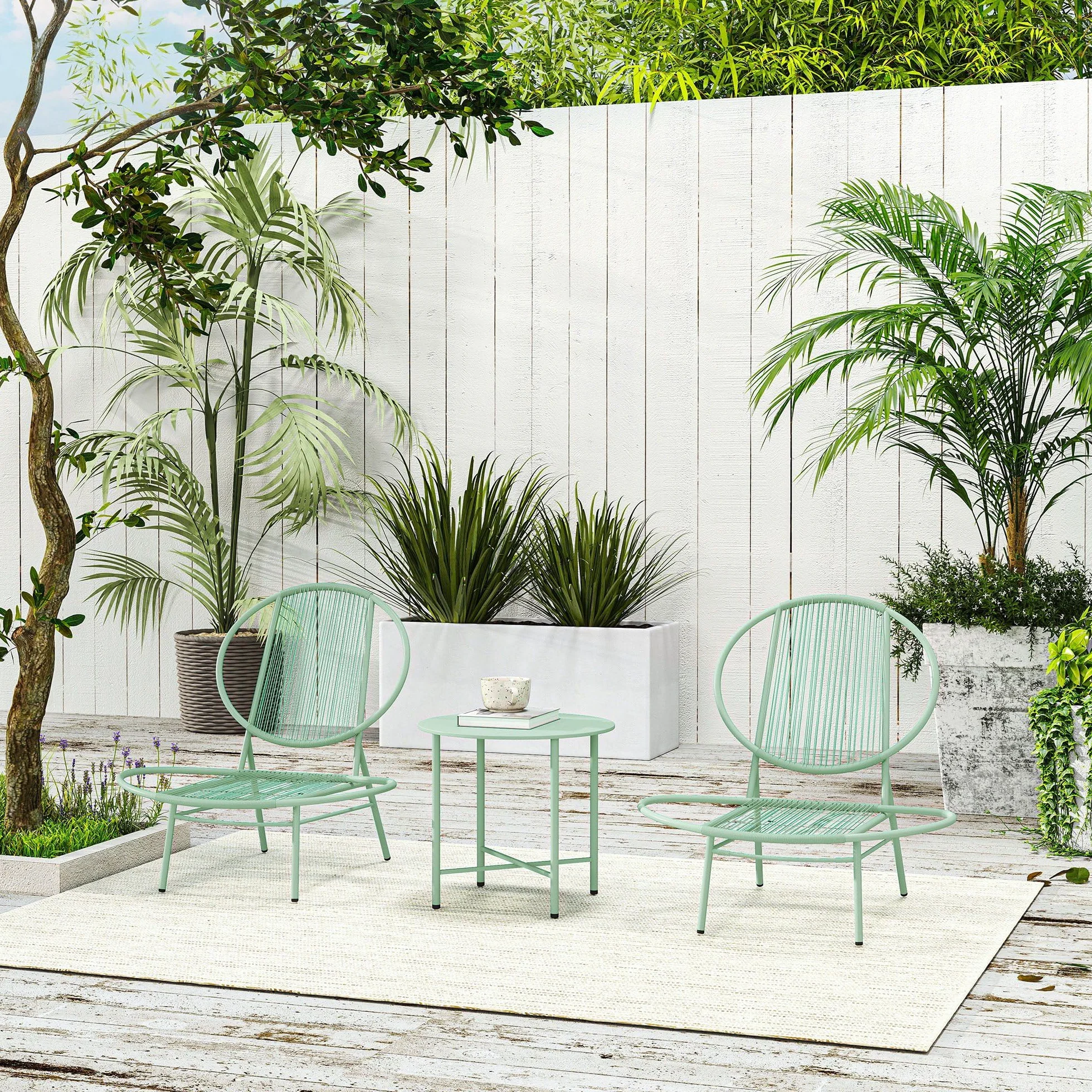 Outsunny Bistro Set 3 pièces en acier résistant aux intempéries meubles de jardin table de bistrot chaises ergonomiques