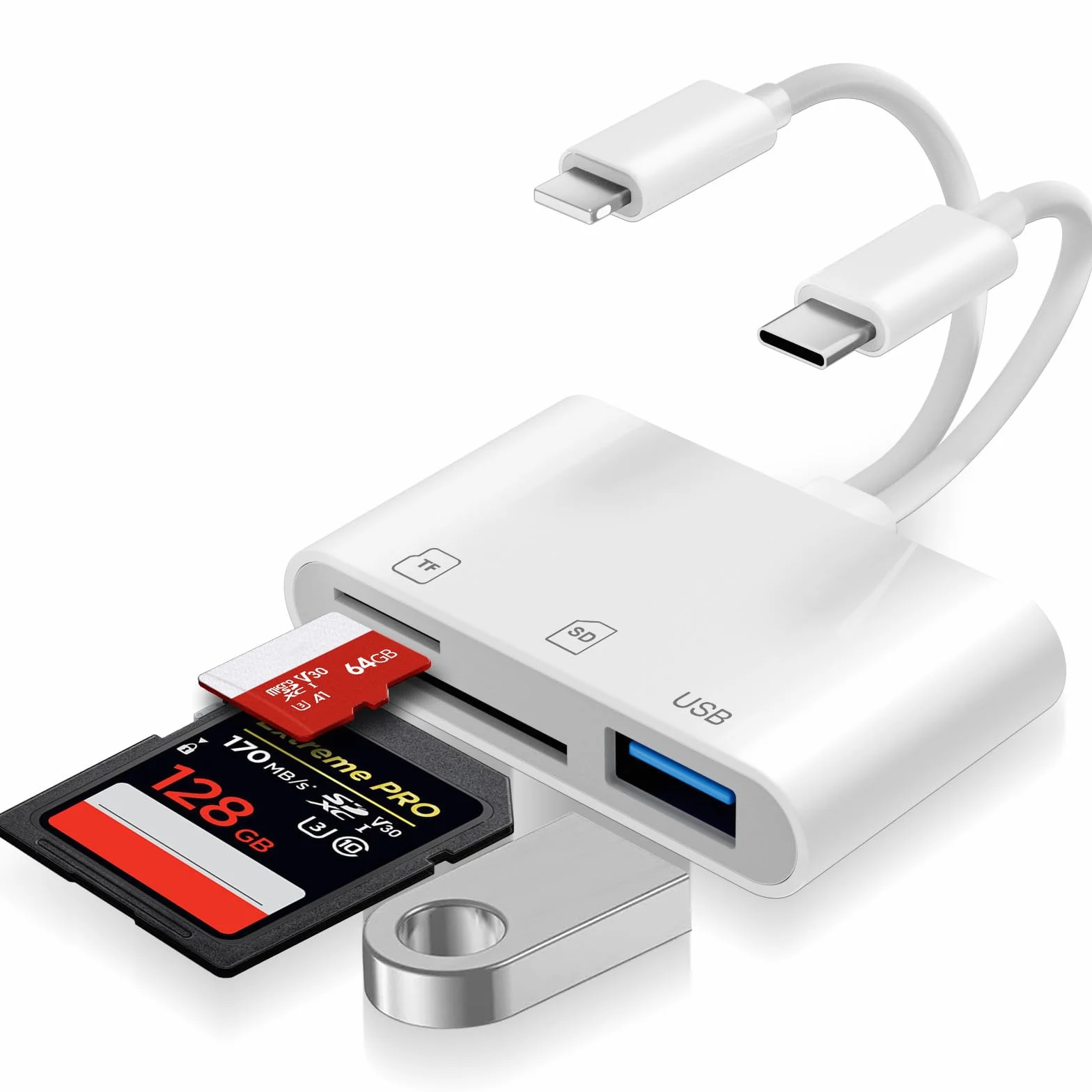 Lecteur Cartes SD iPhone Apple MFi Certified Lightning vers SD Micro SD USB C Adaptateur pour iPhone 16 15 iPad Samsung Caméra