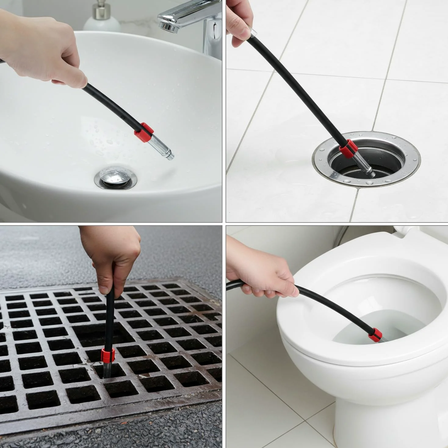 QWORK® Kit Tuyau Déboucheur Canalisation (15m, 180 bar/2600PSI) pour Nettoyeur Haute Pression – Compatible avec Karcher, Parkside, Lavor et Bosch Professional, Inclut Buse Fixe et Buse Rotative