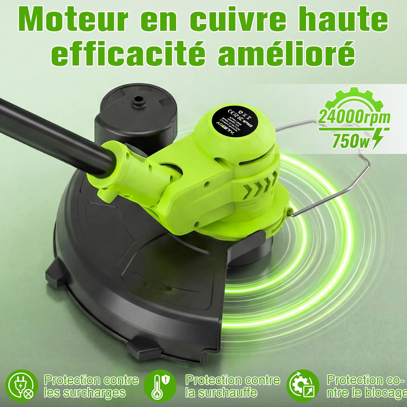 VOERJIA Débroussailleuse Électrique sans Fil 21V avec Écran LCD, Coupe-Bordure à Roues (30cm), Avancement Automatique du Fil, 8 Bobines Incluses, Tête Réglable et Multifonction. (Set Jardin Pro)