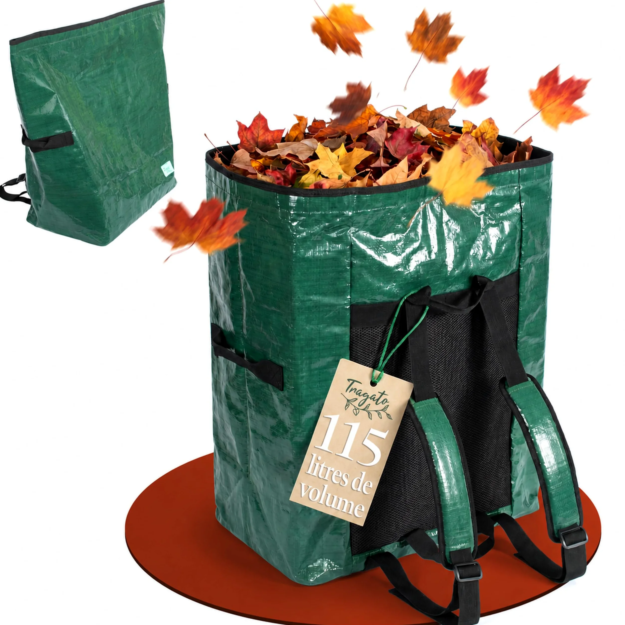Sac à Déchets de Jardin 115 L – Portage Dorsal, Mains Libres | Mains libres grâce au portage dorsal rembourré | 115 L | autoportant et réutilisable | tissu PP renforcé, déperlant
