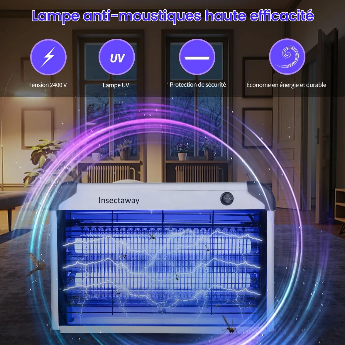 Lampe Anti-Moustique 20W UV Tue Mouche Electrique Double Grille Destructeur d'Insectes
