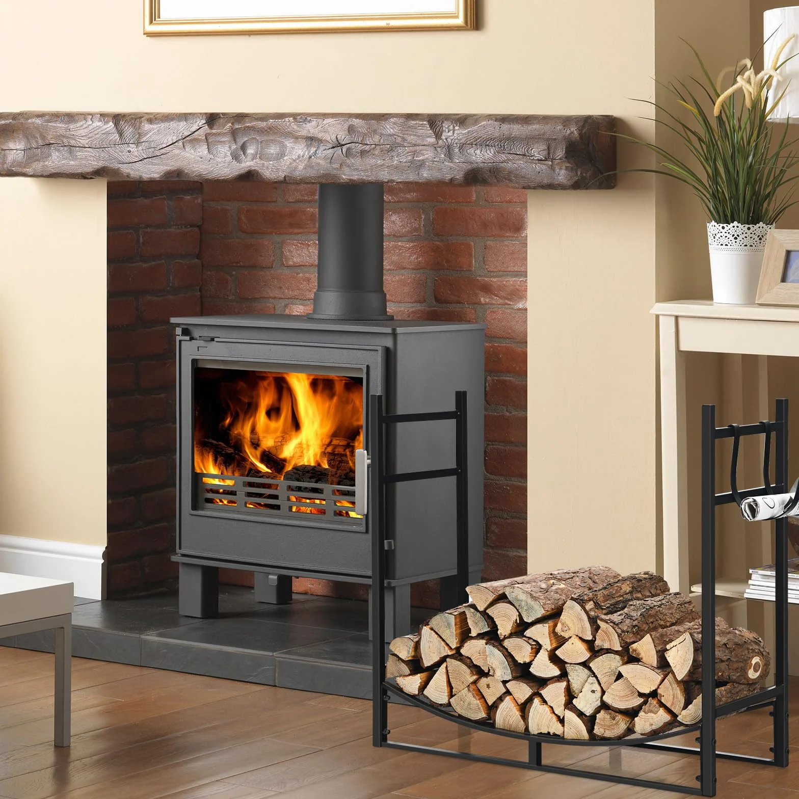 GOPLUS Range Bûches Cheminée Porte Buches Bois Chauffage Intérieur Extérieur Support Amovible 50 kg 84 x 33 x 76 cm