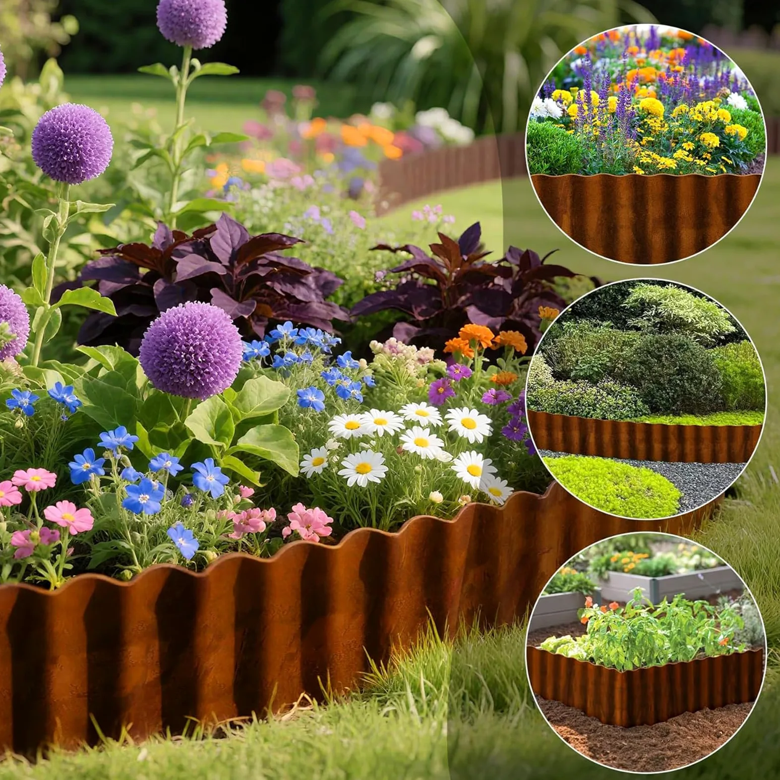 Bordure de pelouse en métal - 10 m x 14,5 cm de haut - En acier Corten - Aspect rouille - Bordure de parterre pour bricolage - Avec 1 paire de gants - Bordure de pelouse en métal galvanisé pour jardin