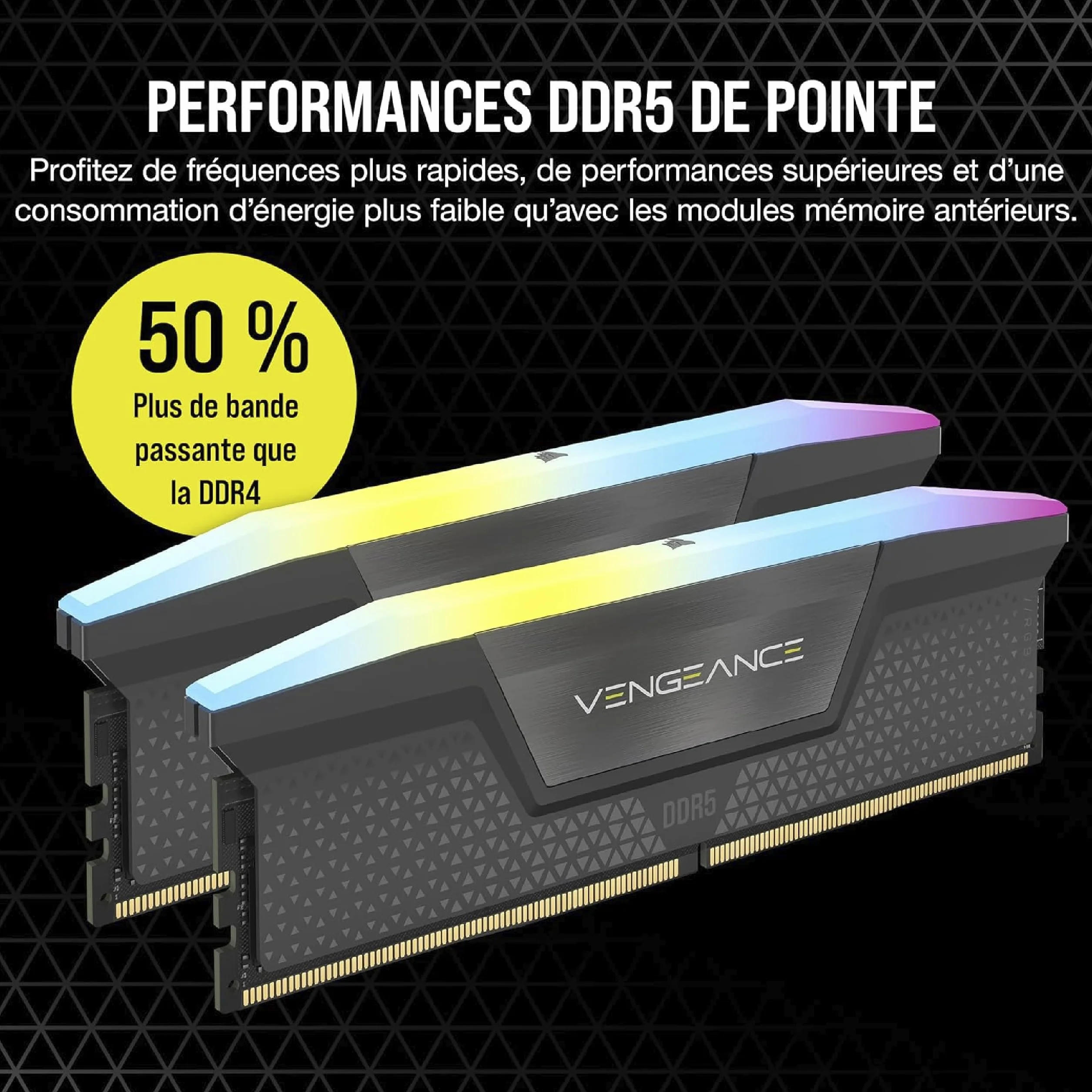 CORSAIR Vengeance RGB DDR5 32Go (2 x 16Go) 6000MHz CL38 Mémoire pour Ordinateur de Bureau Gris