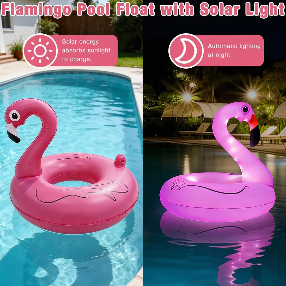 Flamant rose flottant Éclairage solaire de piscine IP68 Gonflable Lumière solaire
