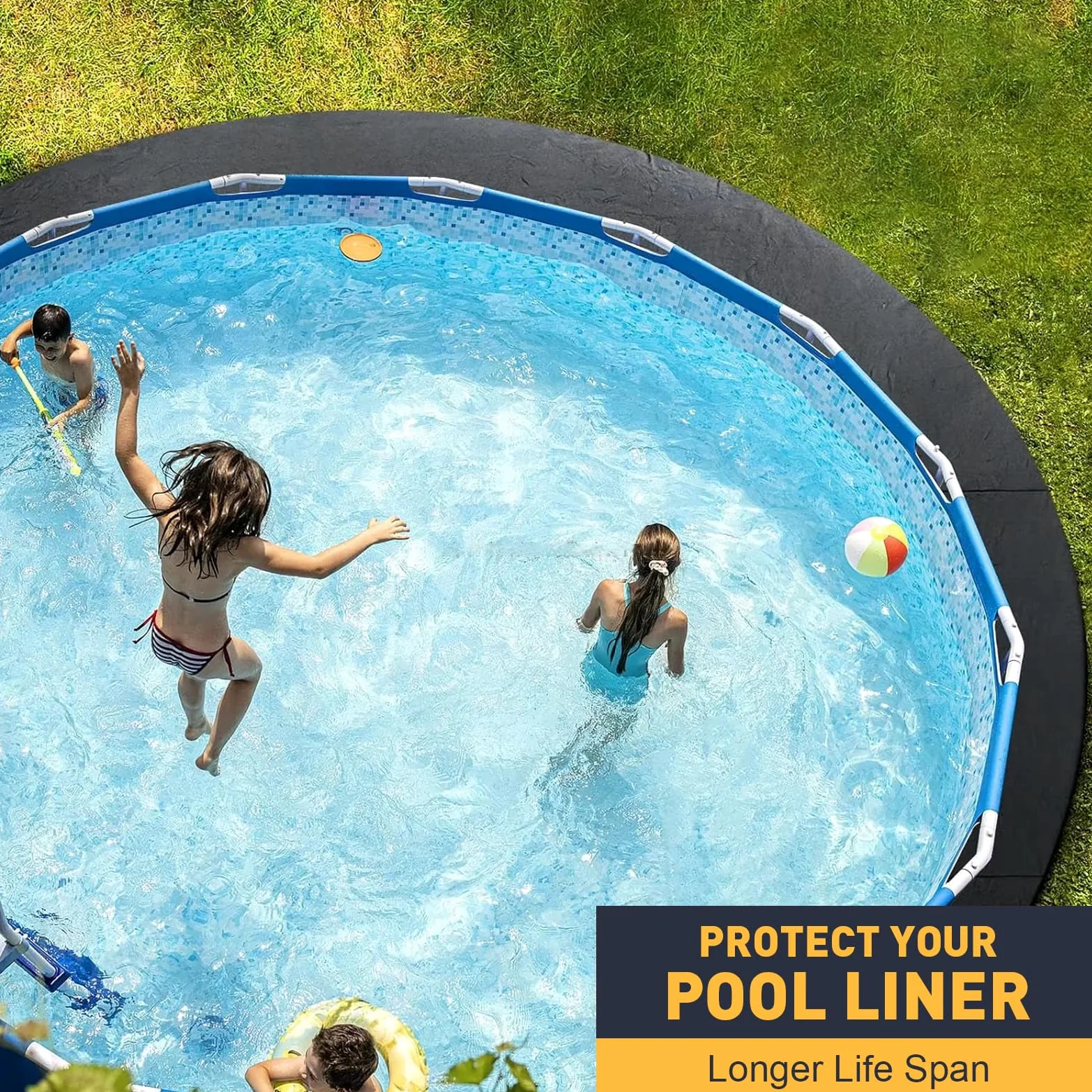 Tapis de piscine rond, tapis antidérapant Ø 500 cm, tapis de protection de sol pliable, tapis de sol pour piscine, jacuzzi, piscine extérieure (diamètre 500 cm)