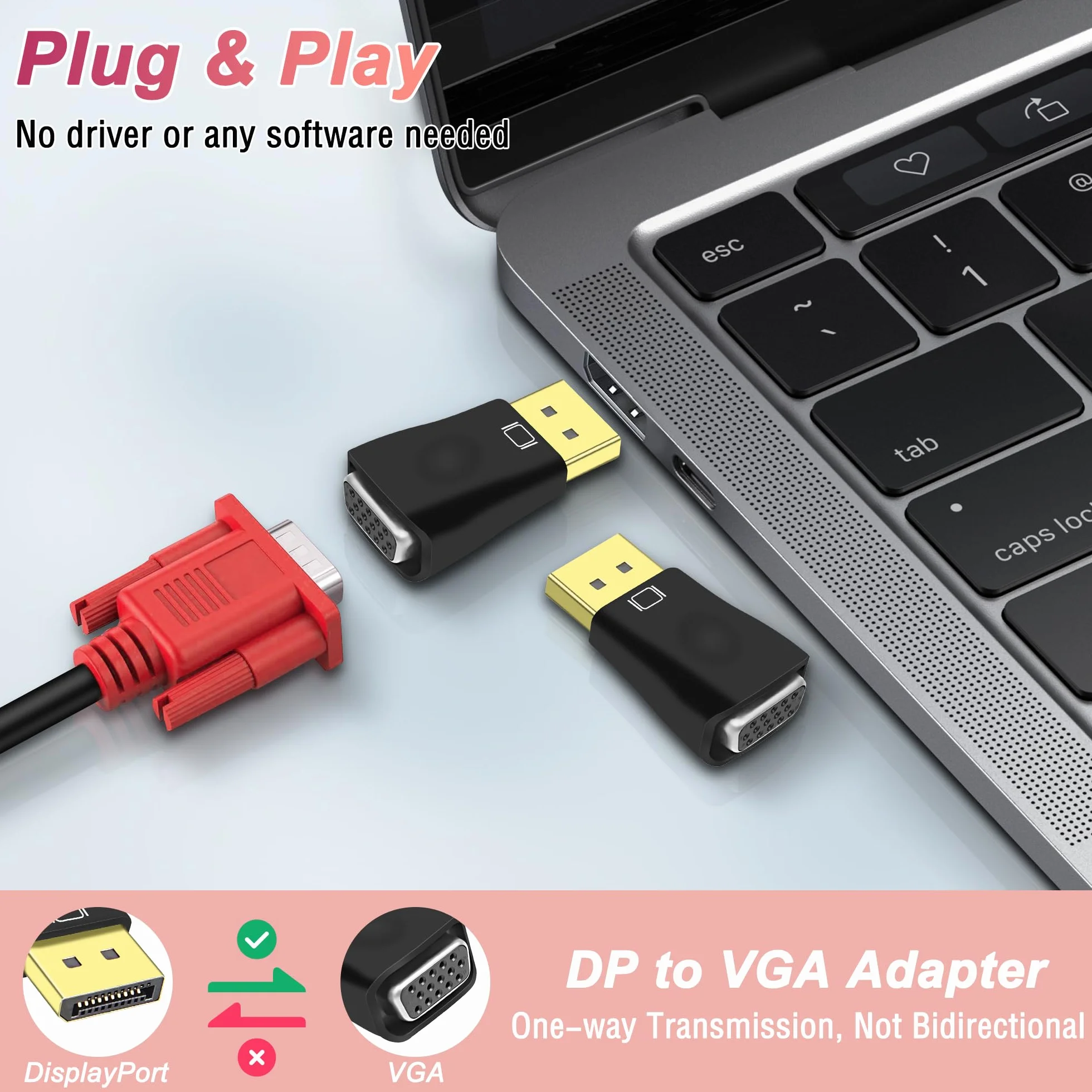 MEIRIYFA Lot de 2 adaptateurs DisplayPort DP vers VGA femelle 1080P noir