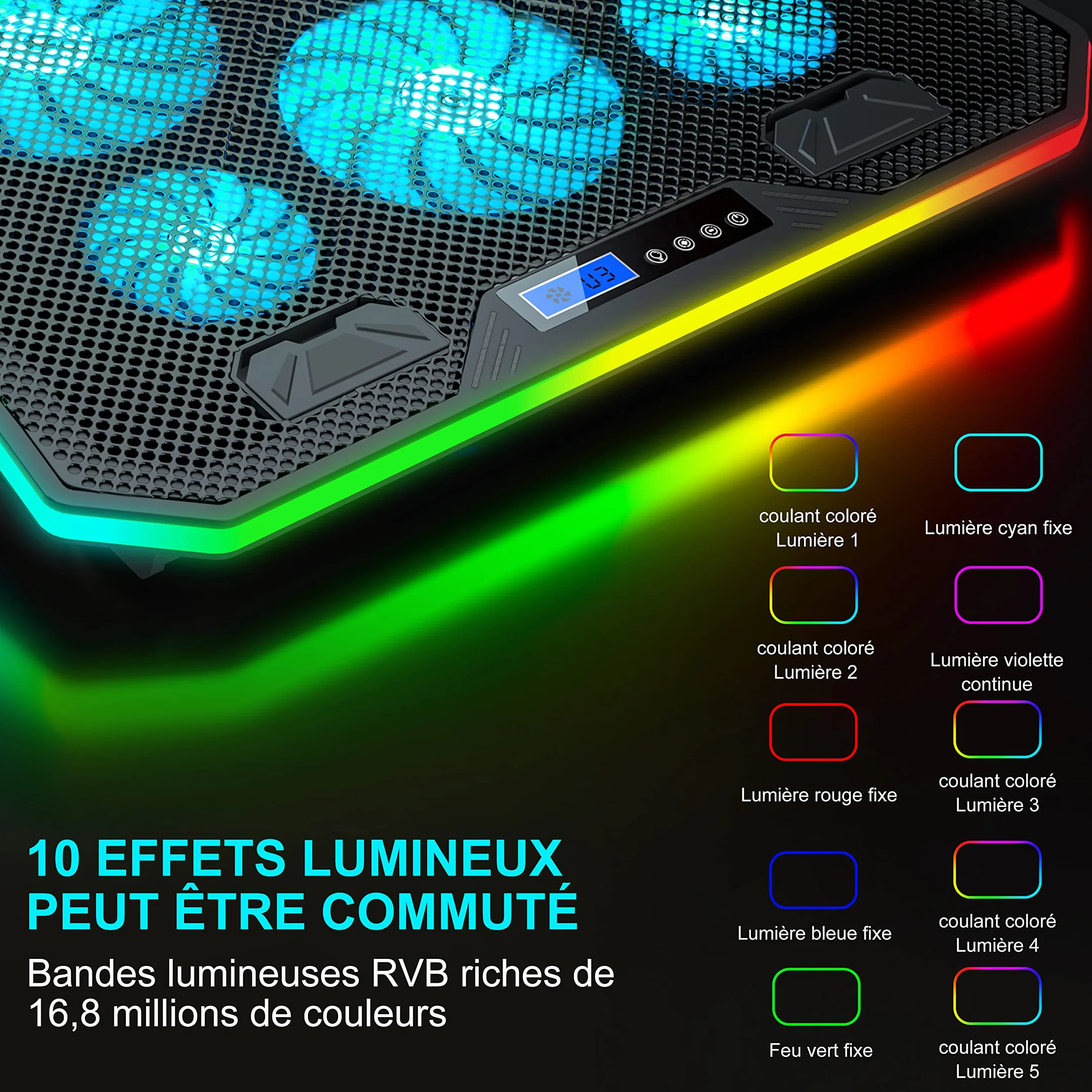 TopMate C12 Ventilateur PC Portable RGB 15,6-17,3" Support Refroidissement 6 Ventilateurs Réglable