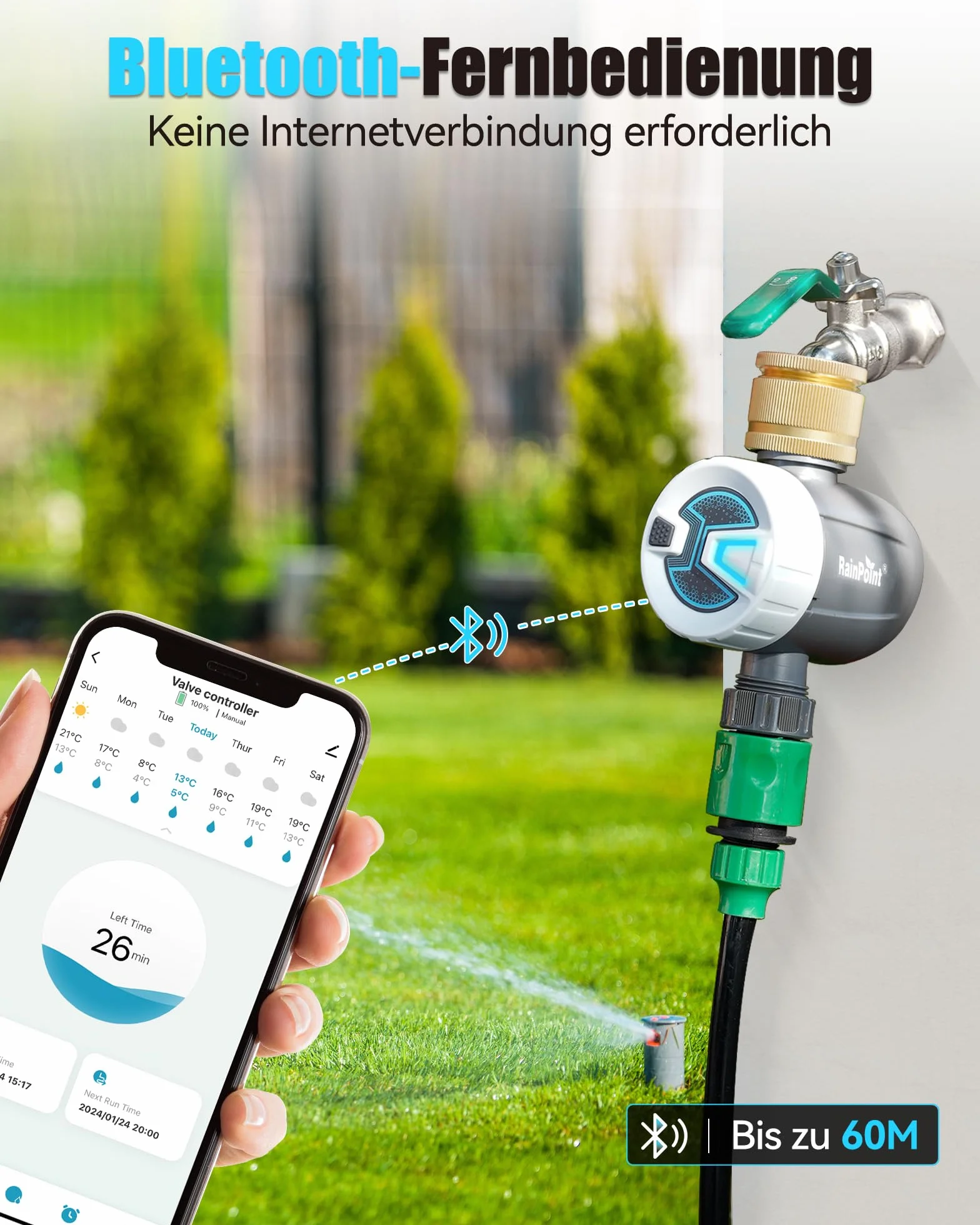 RAINPOINT Programmateur Arrosage Bluetooth Entrée Laiton Minuteur Automatique Jardin Pelouse