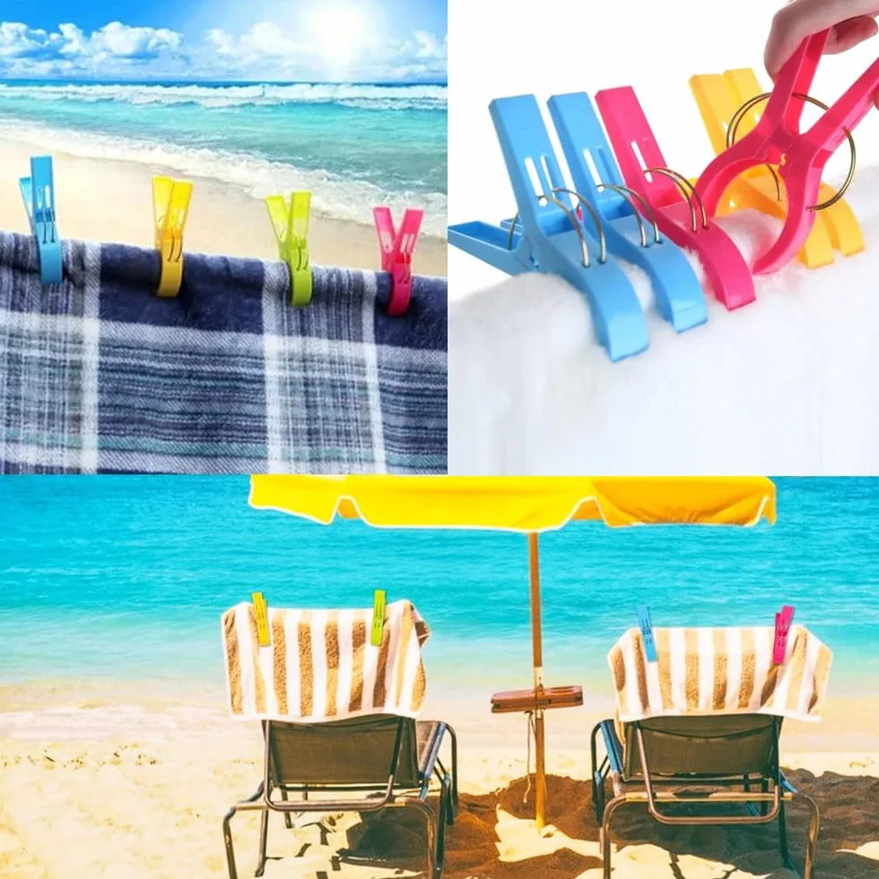 Pinces à Serviette de Plage XXL 8 pièces 4 Couleurs pour Chaises Longues et Transats