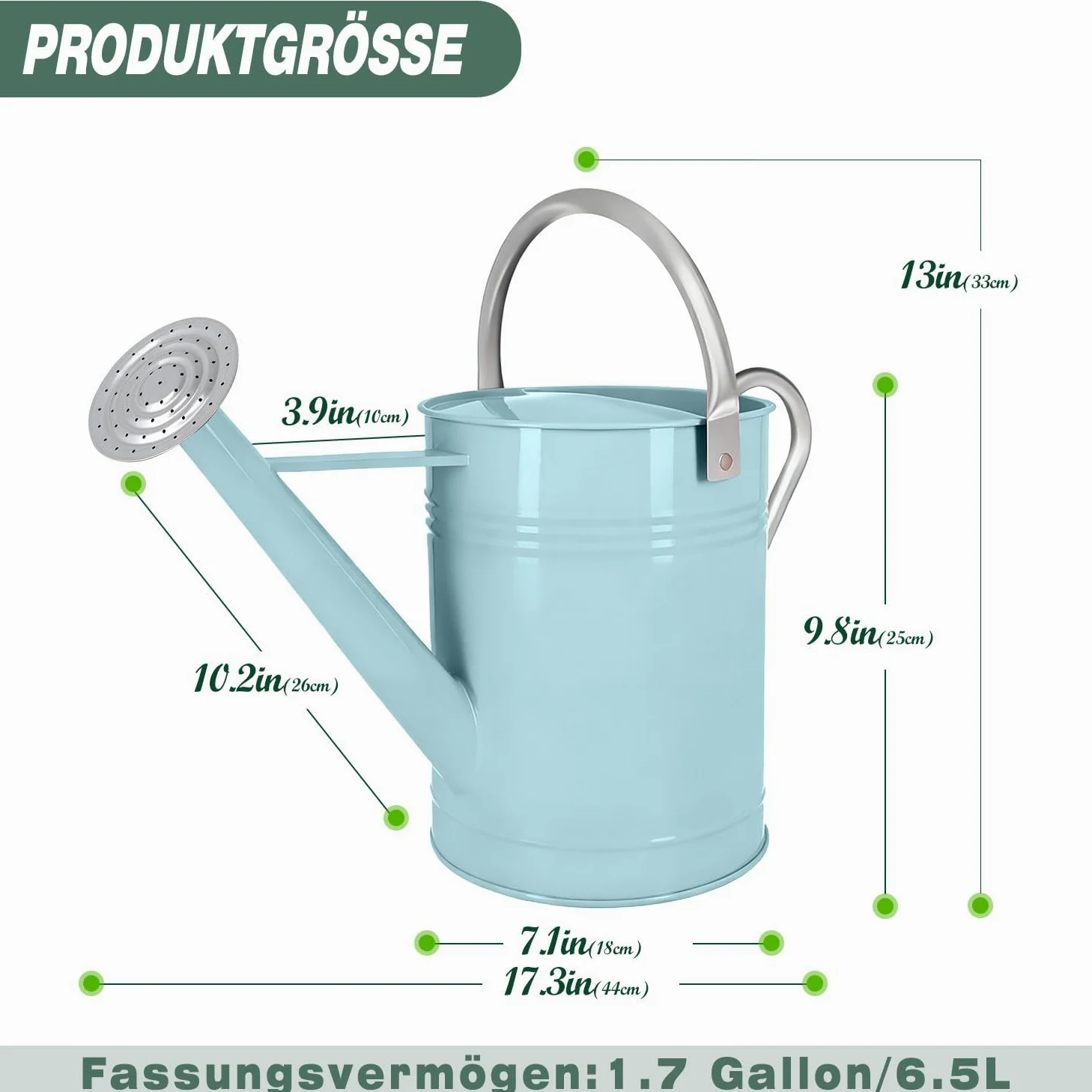 Arrosoir en métal Bleu Clair de 6,5 l pour Plantes d'extérieur et d'intérieur - Arrosoir en Acier galvanisé avec Bec Amovible, poignée de Transport Mobile - Pot d'arrosage résistant à la Rouille pour