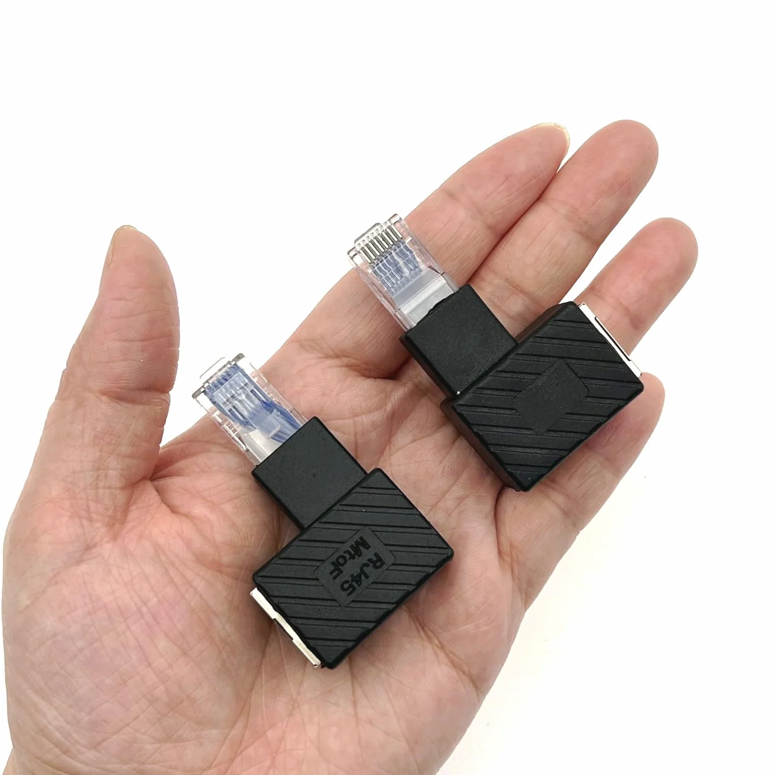 Lot de 2 adaptateurs Ethernet RJ45 mâle vers femelle à angle droit Cat6/Cat5e
