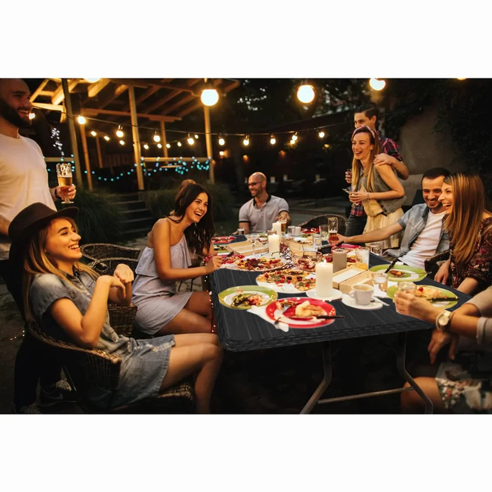 IZTOSS Ensemble Table Pliante et 2 Bancs de Jardin 8 Personnes Noir