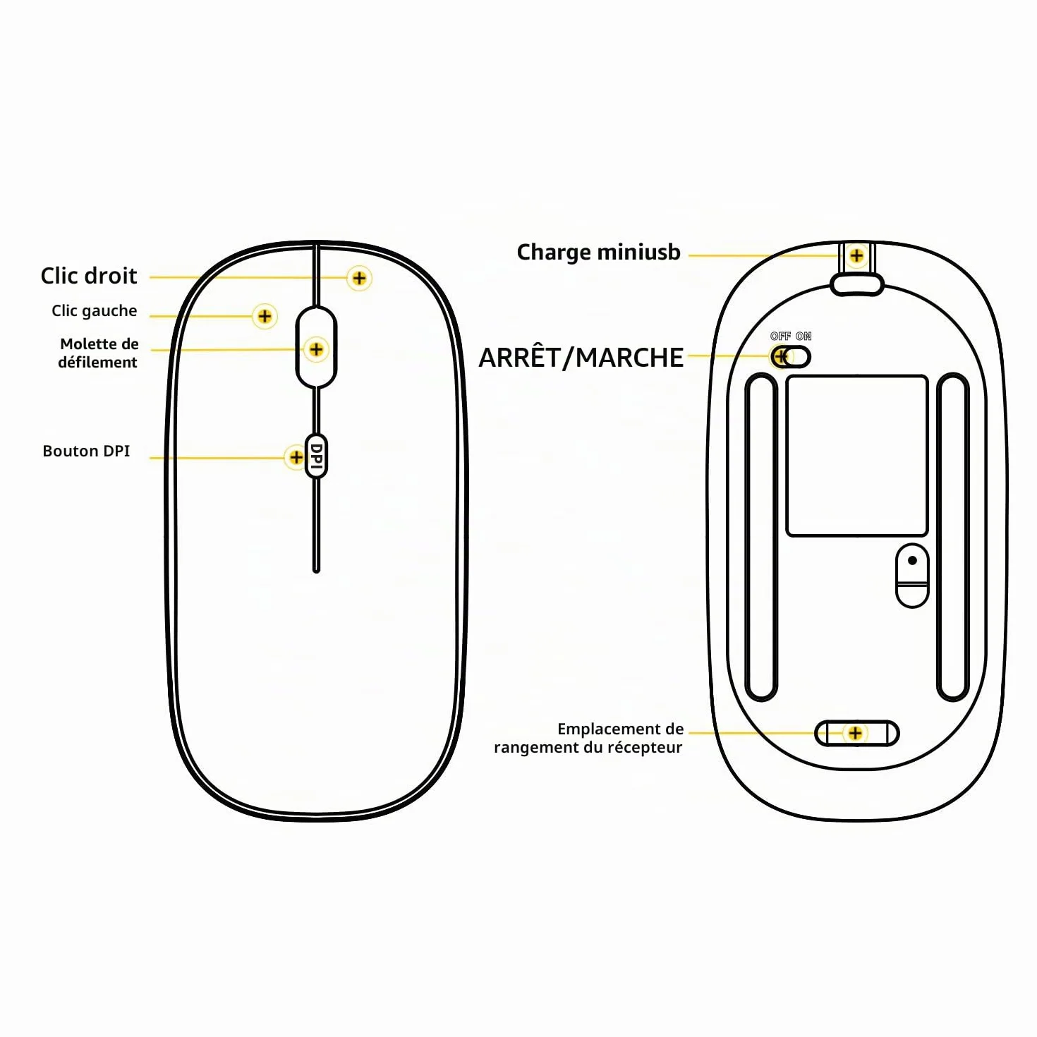 Souris sans Fil Silencieuse Rechargeable USB 1600 dpi 3 Niveaux de réglage 10 m Mini Ordinateur Portable PC